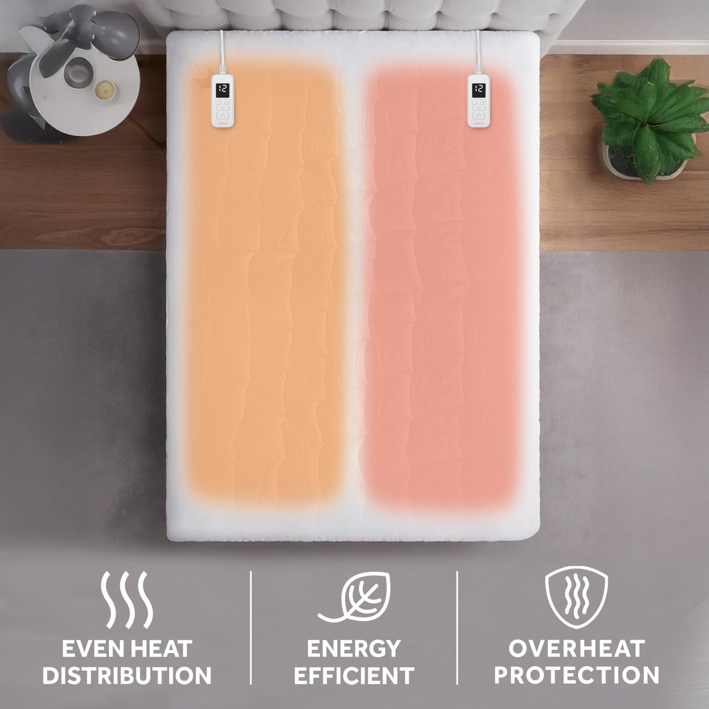 Sunbeam Sunbeam Restful Premium Quilted Heated Mattress Pad - King White