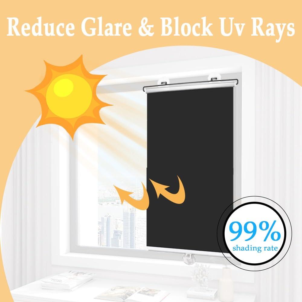 HomeLoft Basics Temporary Blackout Roller Shades Privacy Roller Blinds Portable Window Shades with Suction Cups Easy to Install for Home,Office,Bedroom,Door(Gray,W23 x H49)