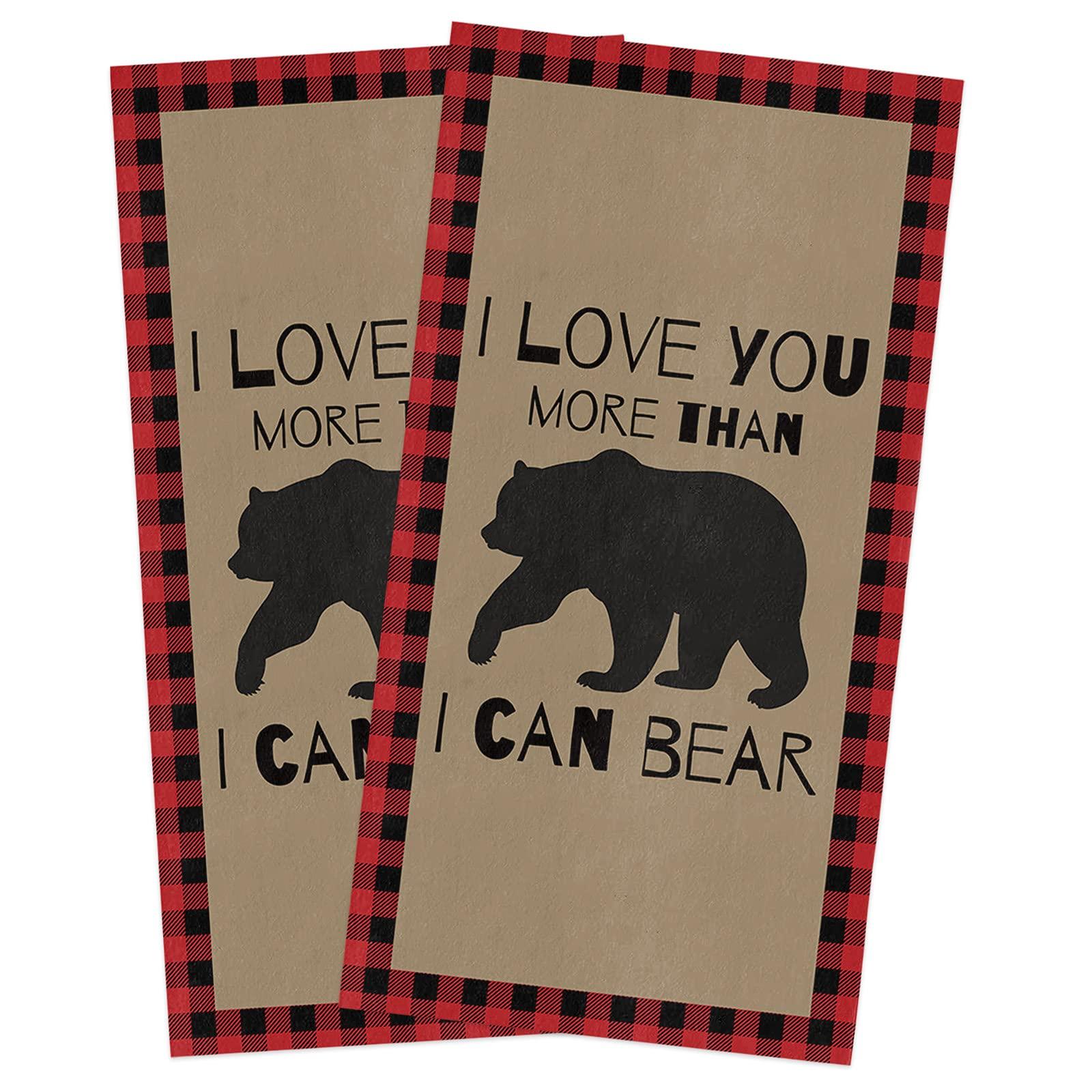 Kewadony Kewadony Christmas Bear Kitchen Towels 2 Pack Dish Towels for Kitchen, Red and Black Checkered Absorbent Microfiber Hand Towels for Bathroom, Soft Tea Towels Bar Towels, 18 x 28 Inch