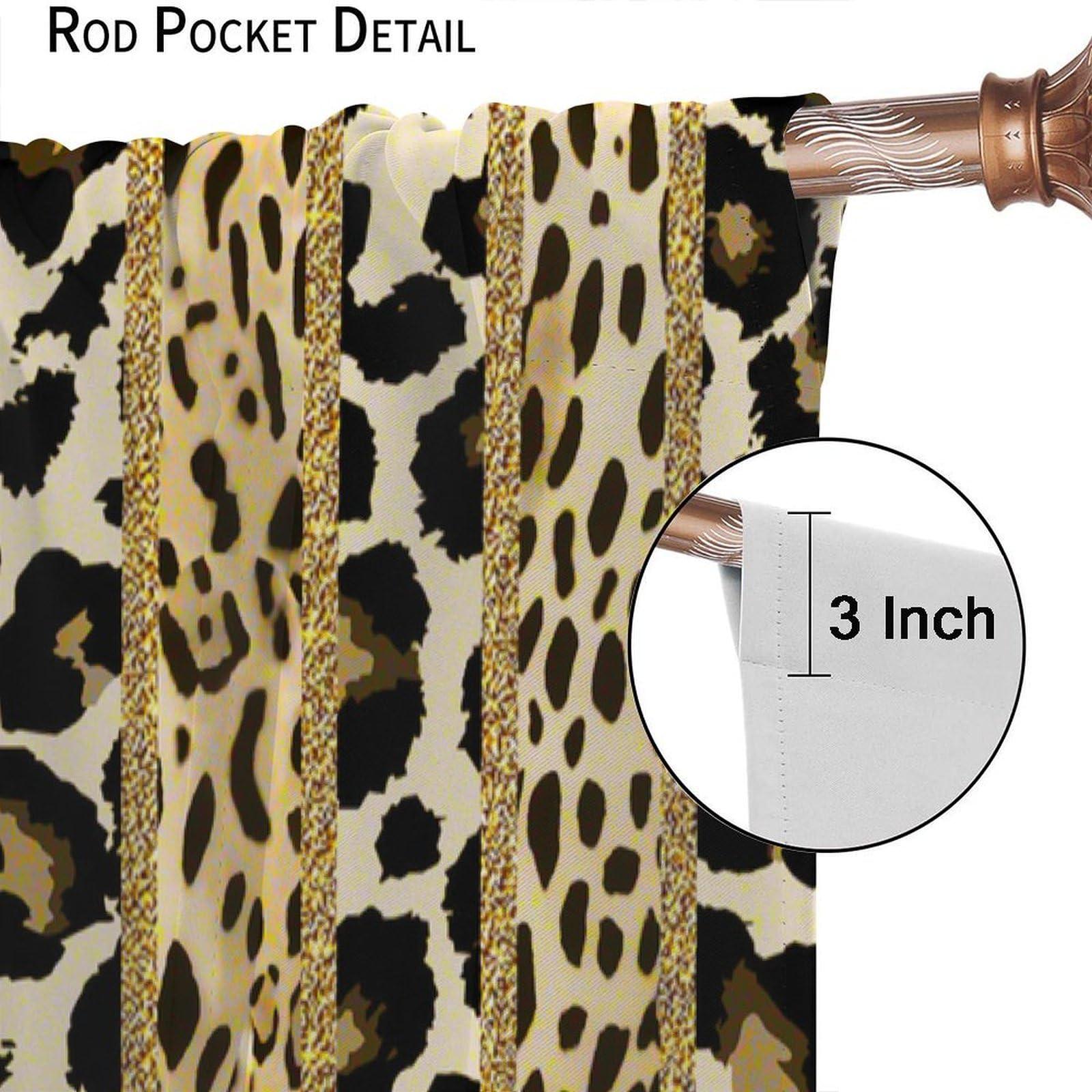 Hazuff Hazuff Leopard Print Blackout Window Curtains, Prairie Cheetah Gold Leopard Animal Print Decoration Insulate Rod Pocket Curtains for Bedroom Living Room Kids Room 42X45in