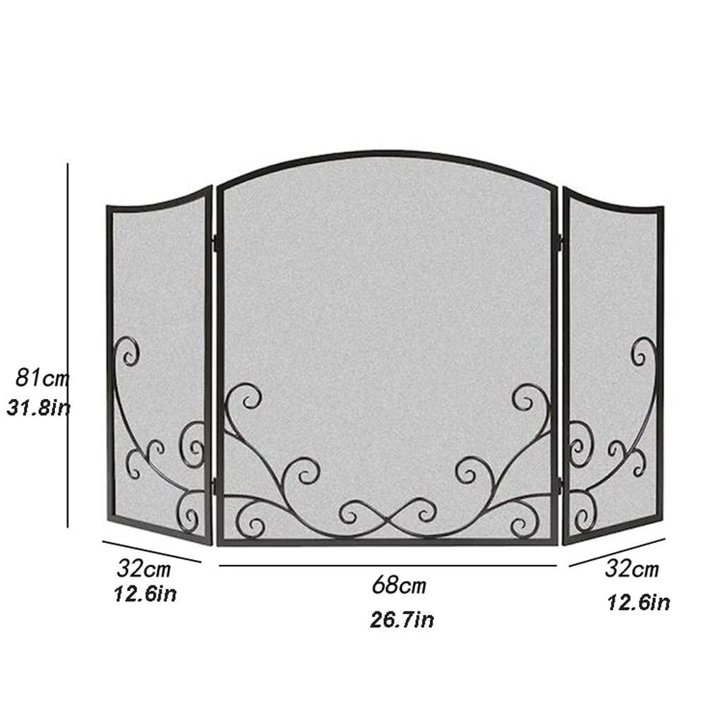 RsFiL Fire Screen/Spark Fire Guard Panel Fireplace Screen Floor Home Fireplace Tri-fold Screen Partition Anti-Real Fire Decoration Belt Mesh Stove Fence Iron Black Fireguard