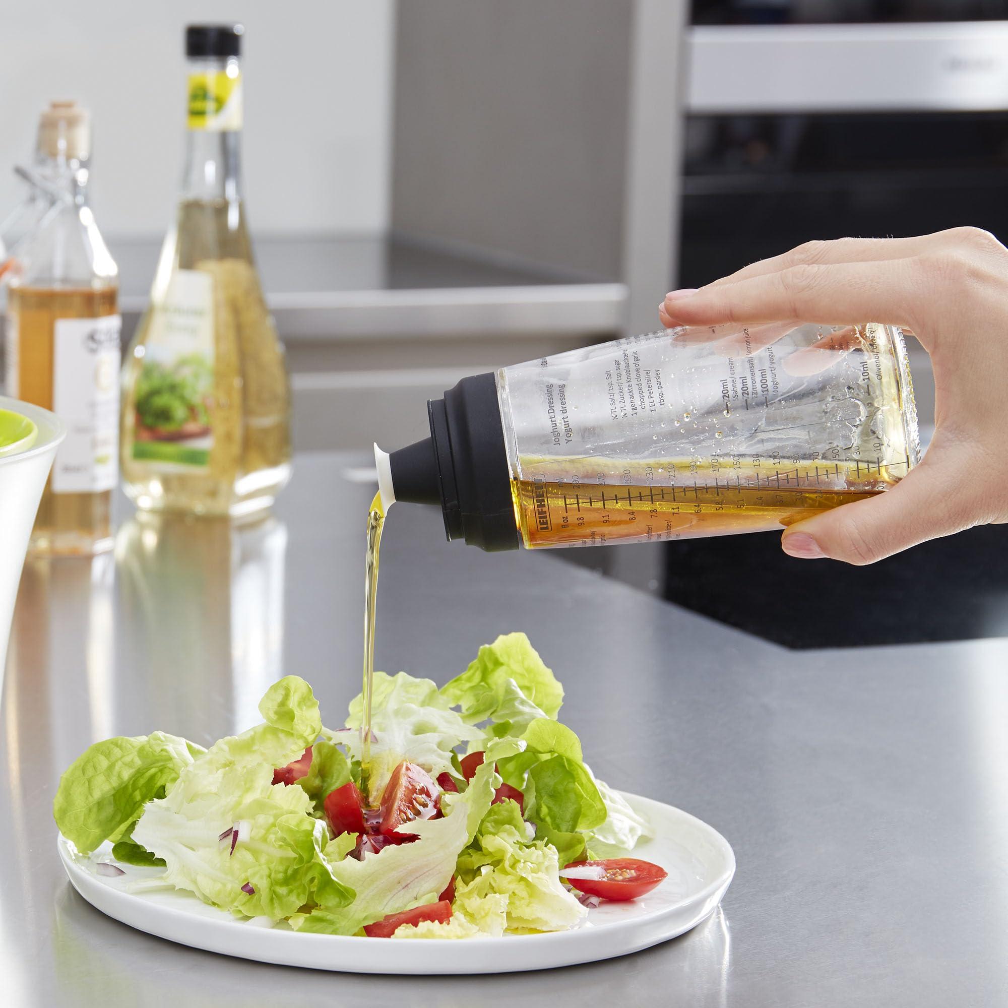 Leifheit Leifheit Glass Salad Dressing Bottle, 10 oz, Durable Glass Bottle with Plastic Lid, Non-Drip Spout, Dishwasher Safe, German Design, Elegant, Eco-Friendly, Black