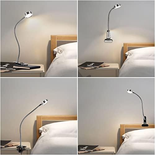 EYOCEAN EYOCEAN LED Reading Light, Dimmable Clamp Light for Bed Headboard, Bedroom, Office, 3 Modes & 9 Dimming Levels, Flexible Clip Desk Lamp, Adapter Included, 5W, Silver