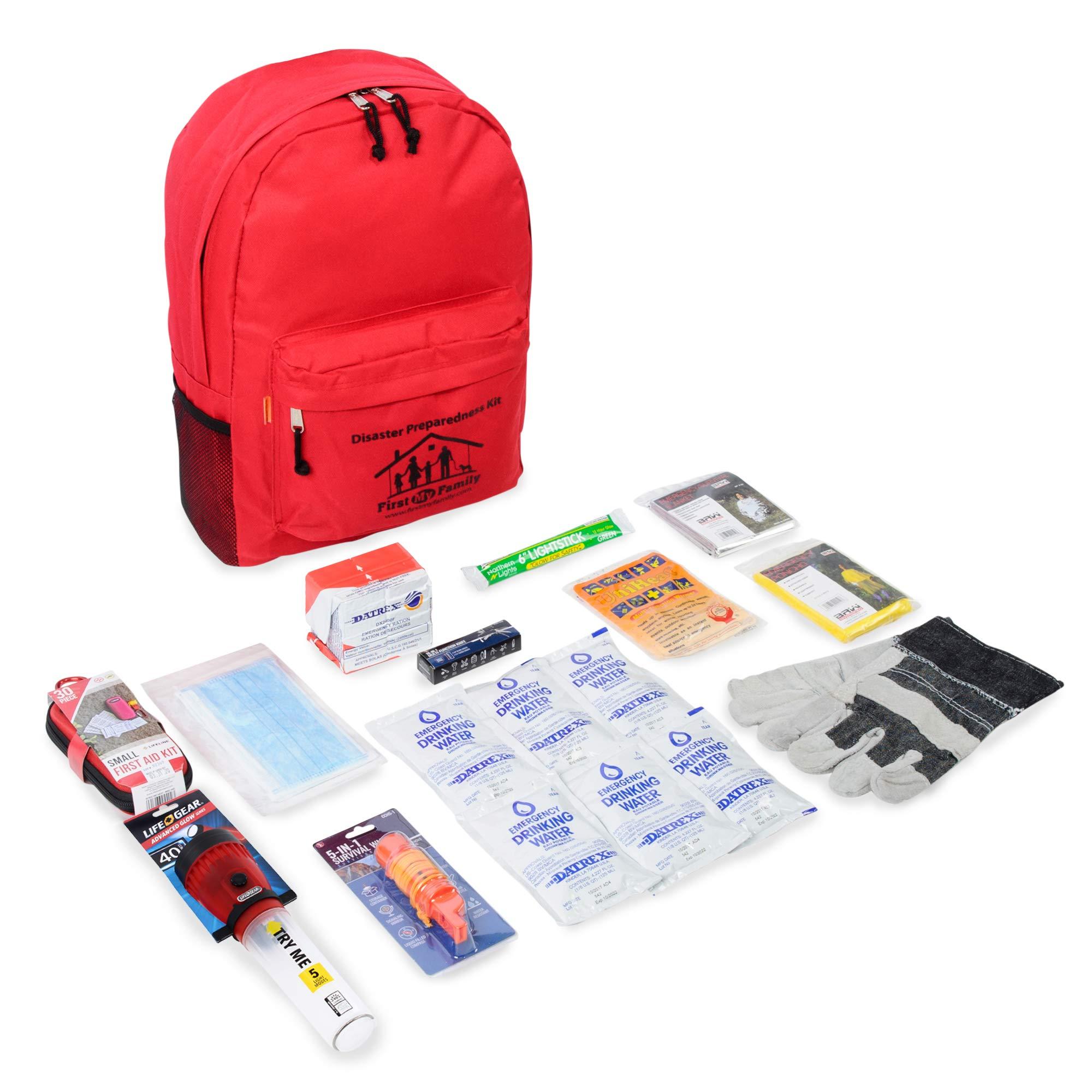 FIRST MY FAMILY A DISASTER PREPAREDNESSCOMPANY First My Family All-in-One Premium 1-Person Emergency Survival Kit | Hurricane & Earthquake Preparedness Supplies | Disaster Backpack with 72-Hour Survival Gear, First Aid, and More