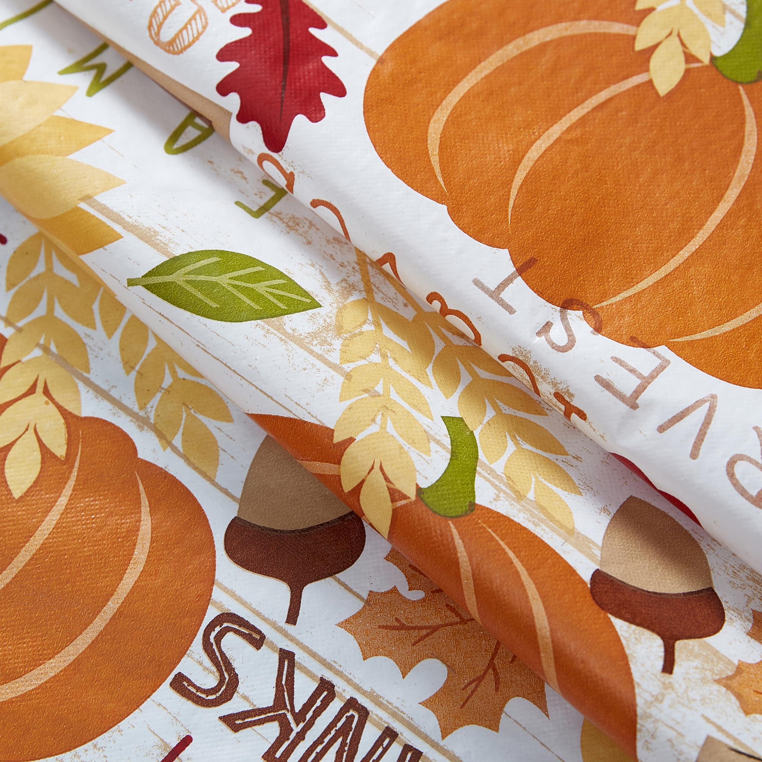Newbridge Newbridge Happy Thanksgiving Turkey Vinyl Flannel Backed Tablecloth, Whimsical Fall Harvest Kitchen Dining Room Easy Care Vinyl Tablecloth with Flannel Backing Tablecloth, 52 x 70 Oblong/Rectangle