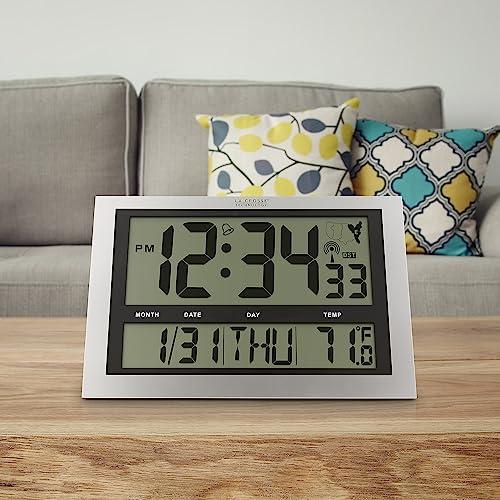 La Crosse Technology La Crosse Technology 513-1211 Atomic Wall Clock with Jumbo LCD Display with Indoor Temperature , Silver