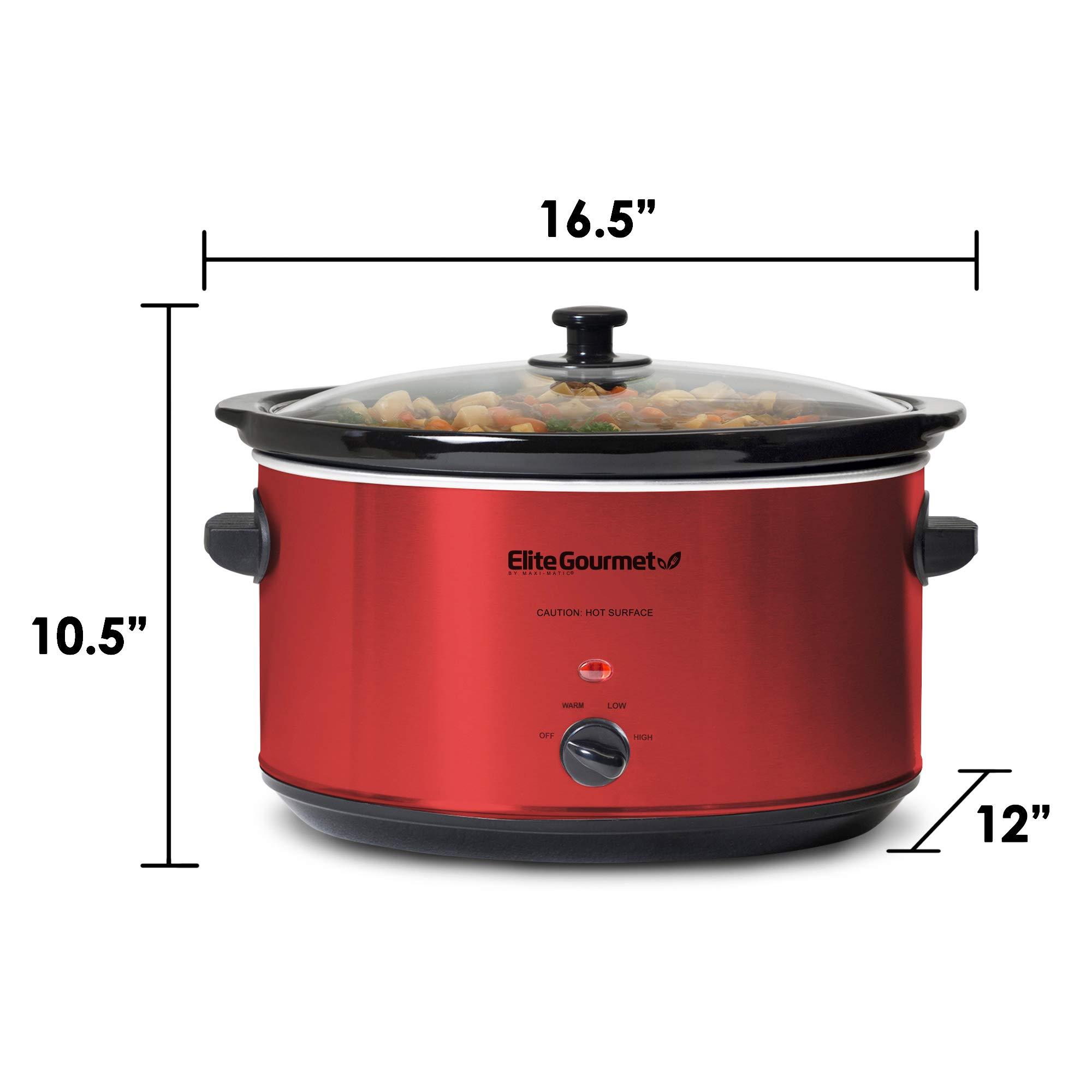 Elite Gourmet Elite Gourmet MST-900RXT# Electric Ceramic XL Jumbo Slow Cooker, Adjustable Temp, Entrees, Sauces, Stews & Dips, Dishwasher Safe Glass Lid & Crock, 8.5Qt, MetallicRed