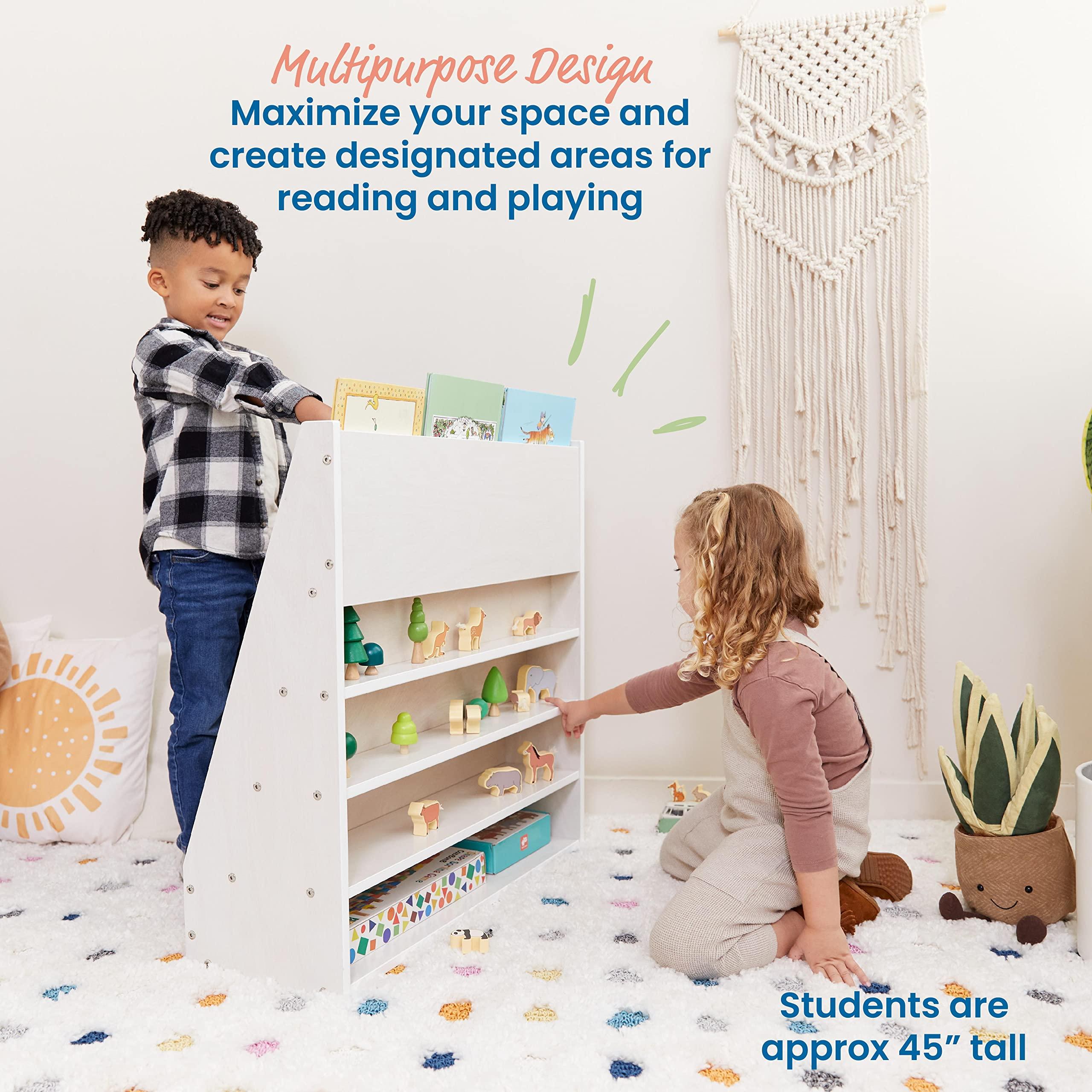 ECR4Kids ECR4Kids Streamline Single-Sided Book Display with Storage, Classroom Bookshelf, White Wash