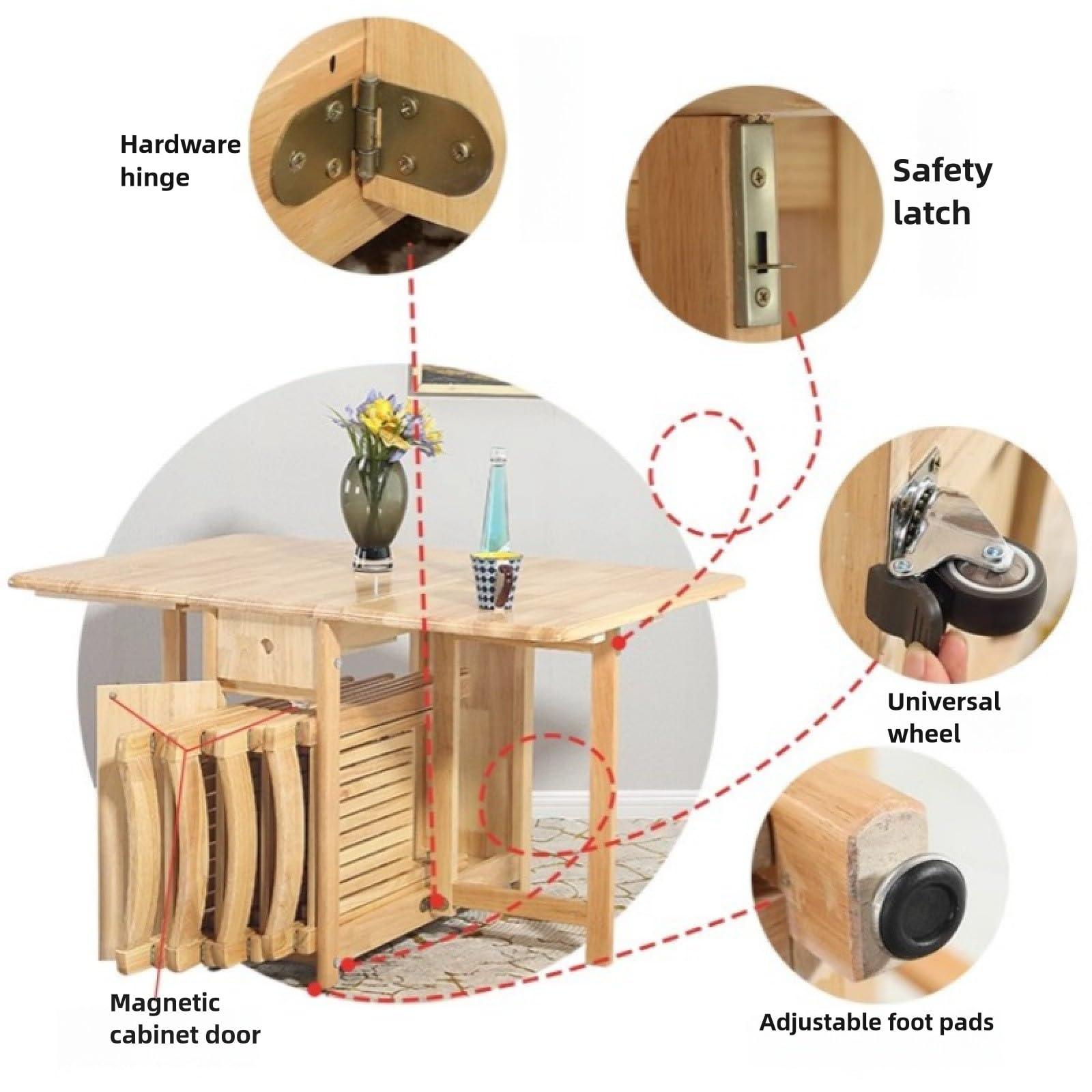 TAMUBAKS TAMUBAKS Folding Dining Table and Chair Set, Expandable Solid Wood Table and Chair, Suitable for Small Space Kitchens and RestaurantsNo Assembly Required (Single Table)