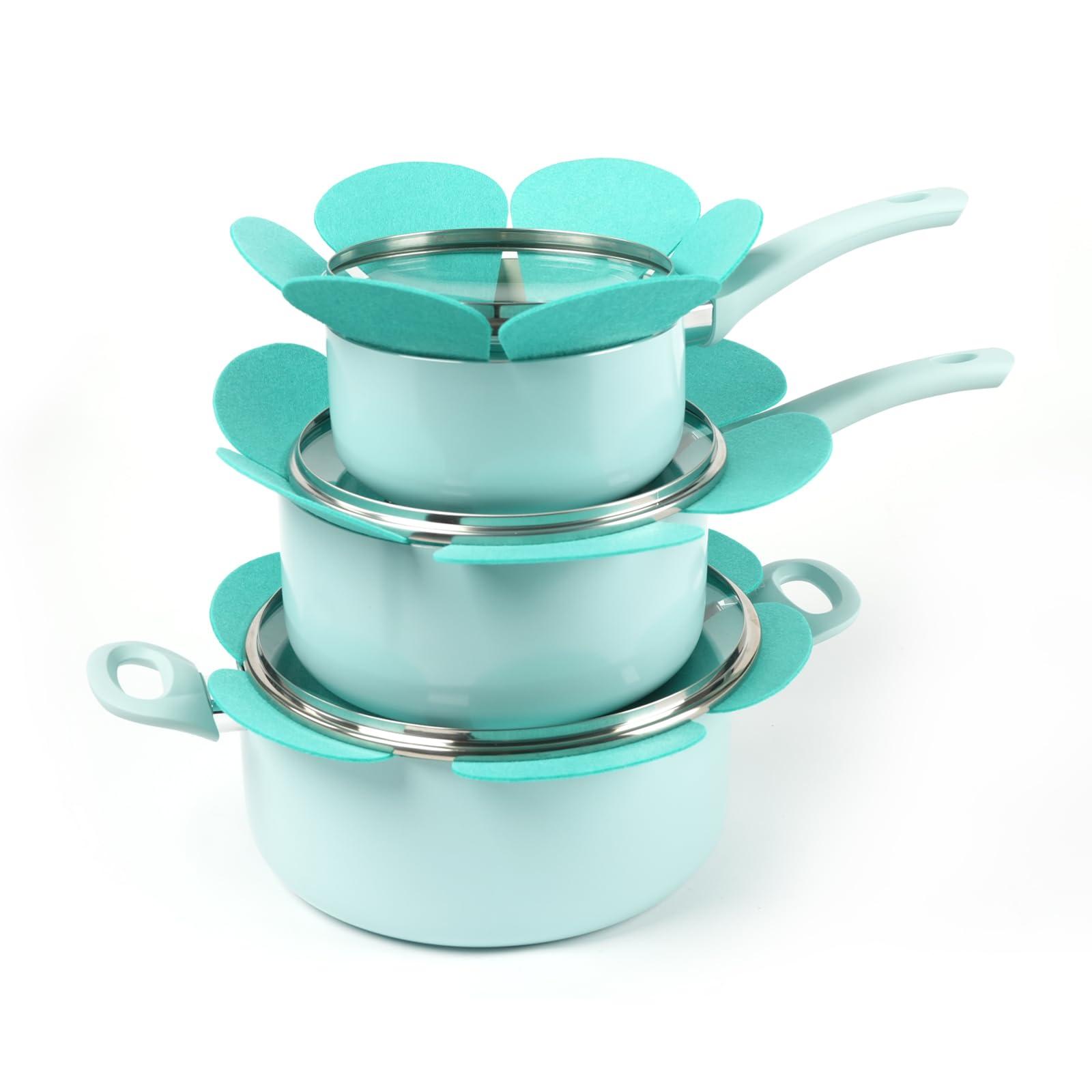 HAWOK HAWOK Kitchen Ceramic Non-stick coating Induction Cookware Sets - 15 Piece pressed Aluminum Pots and Frying Sauce Pans Set with BAKELITE Handles and Glass Lids, PFAS-Free