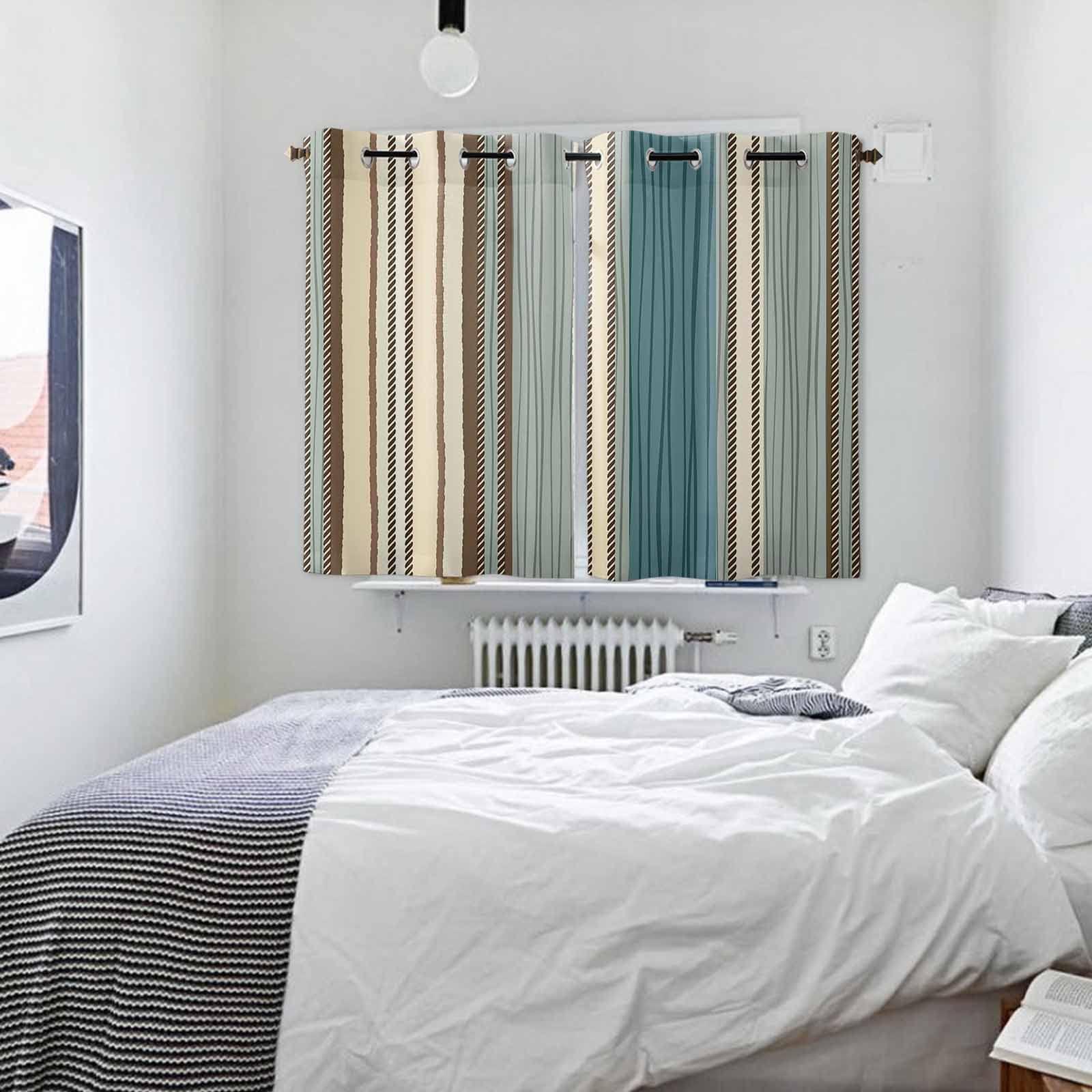 Shine-Home Window Curtains 72 Inches Length,Teal Blue Green Striped Boho 2 Panels Grommet Kitchen Cafe Curtains & Drapes Window Treatment for Living Room/Bedroom Antique Southwestern Native Pattern Tribal