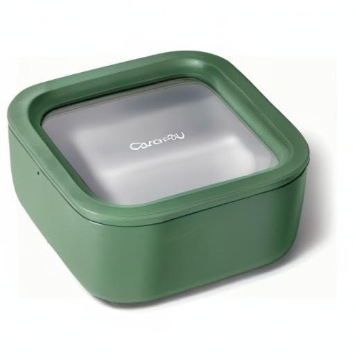 Caraway Caraway Glass Food Storage, 10 Cup Glass Container - Ceramic Coated Food Container - Easy to Store, Non Toxic, Non Stick Lunch Box Container with Glass Lids. Dishwasher, Oven, & Microwave Safe - Sage