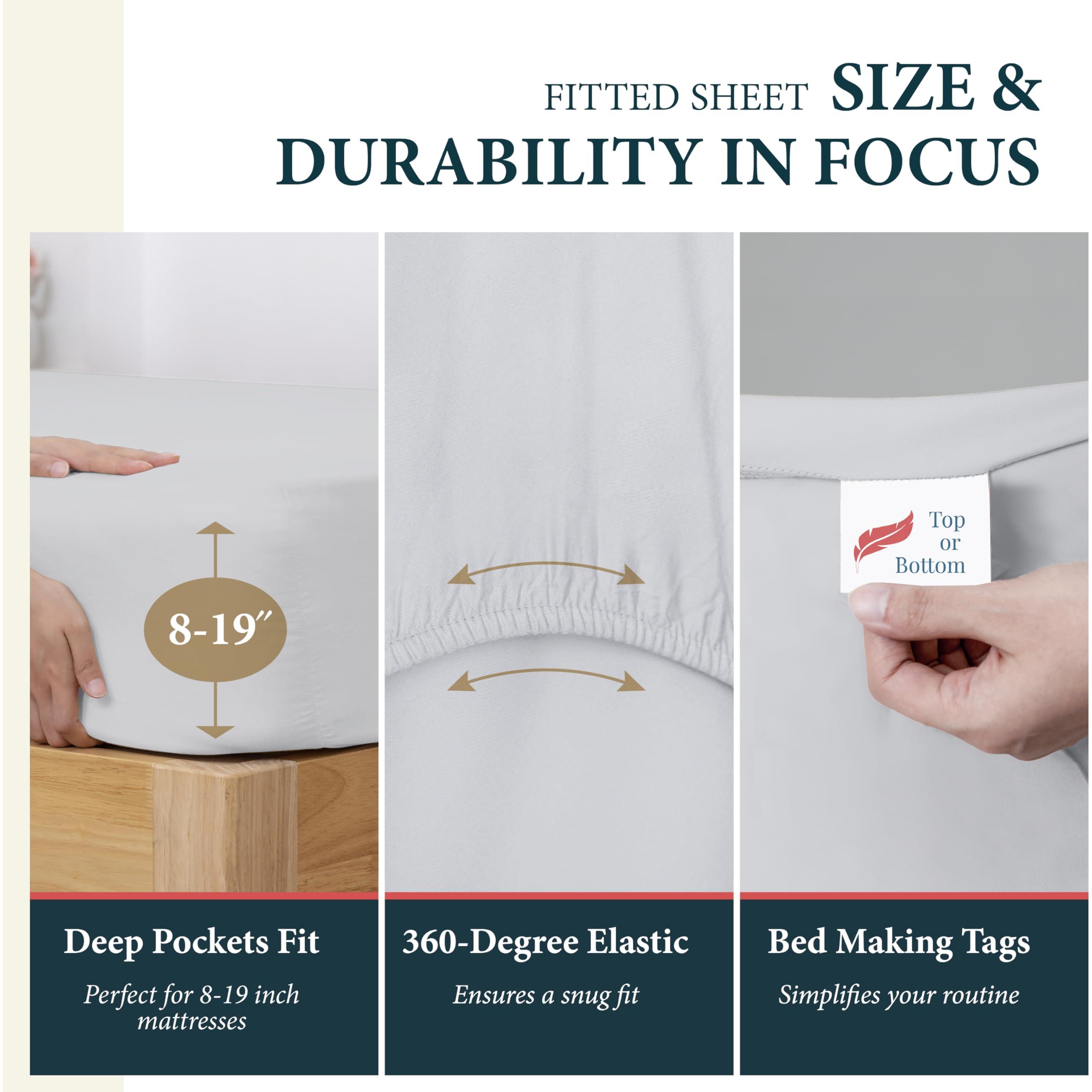 Ashton Sheets Ashton Sheets 100% Egyptian Cotton Sheets Queen Size - 1500 Thread Count 4 PC Queen Sheet Set Egyptian Cotton, Sateen Weave Sheets Queen Size, High Thread Count Sheets, 19\" Deep Pocket - Light Grey