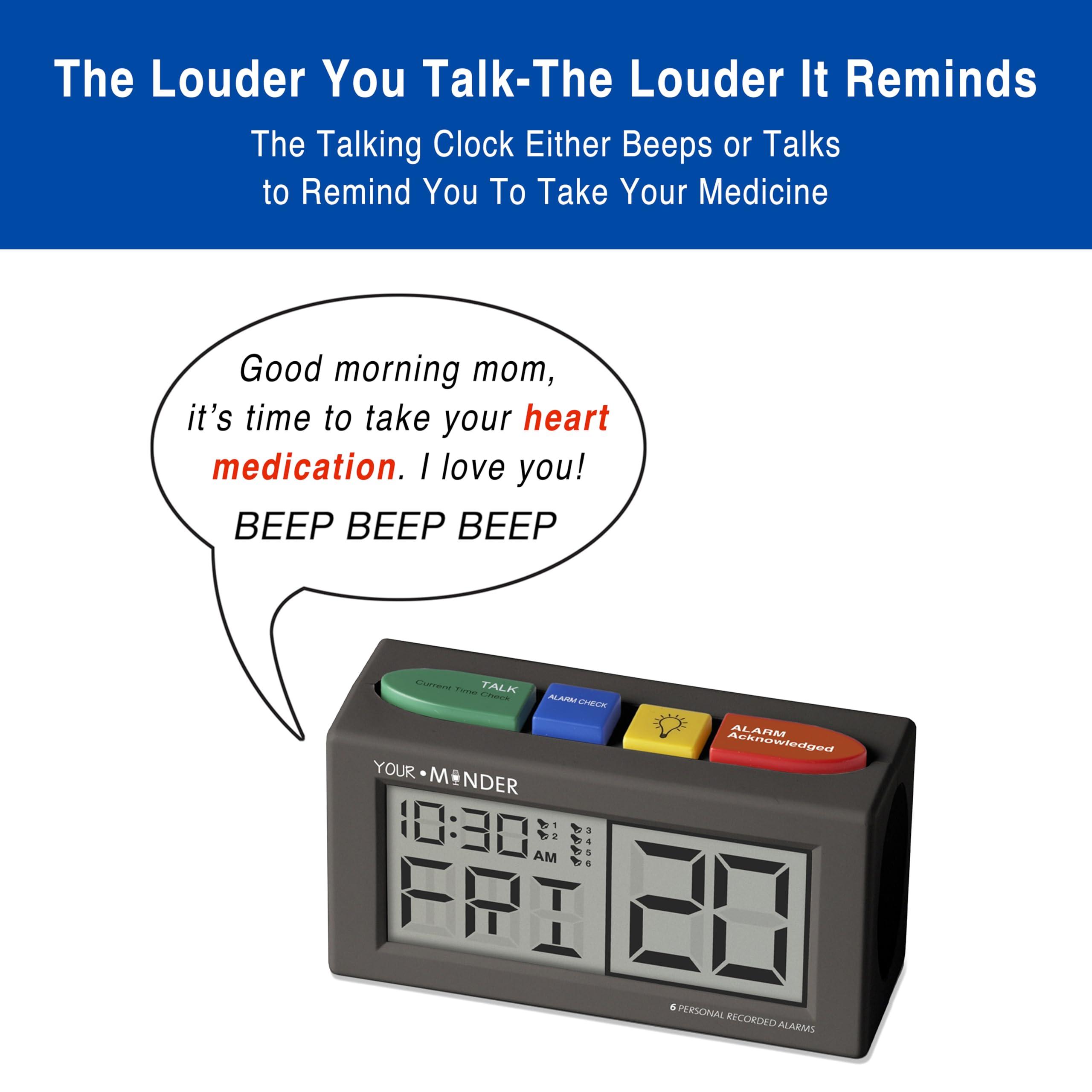 MEDCENTER MEDCENTER Your Minder Voice Record and Alarm Replay Reminder Clock with Loud Multiple Alarms, Recordable Talking Alarm Clock for Medication Reminders (With Adapter) Gift for Mom, Dad, Elderly, Seniors