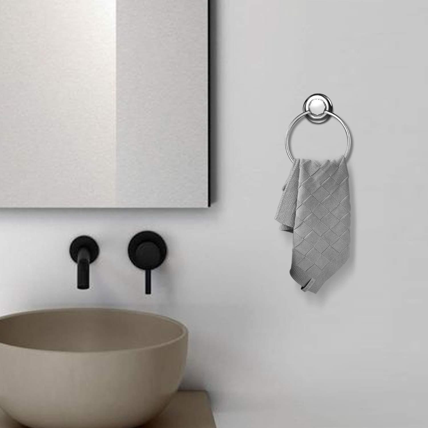 MaxHold MaxHold MaxHold No-Drilling/Suction Cup Round Towel Ring - Vaccum System - Stainless Steel Never Rust - for Bathroom & Kitchen Storage