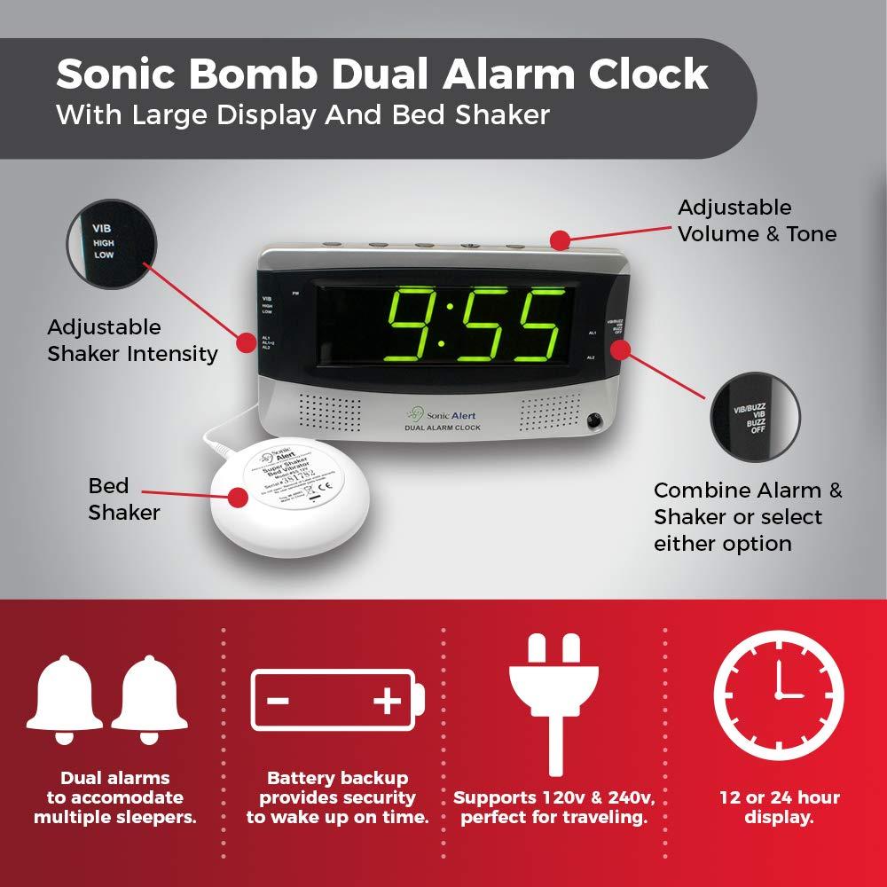 Sonic Alert Sonic Alert 0 Sonic Bomb Extra Dual Alarm Clock with Large Display-SBD375SS, Silver