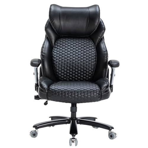 OLYFING OLYFING Executive Office Chair, Heavy Duty 500 lbs, Ergonomic Leather Desk Chair with Adjustable Headrest and Lumbar Support, Big and Tall High Back Swivel Chair with Flip-up Armrests, Black