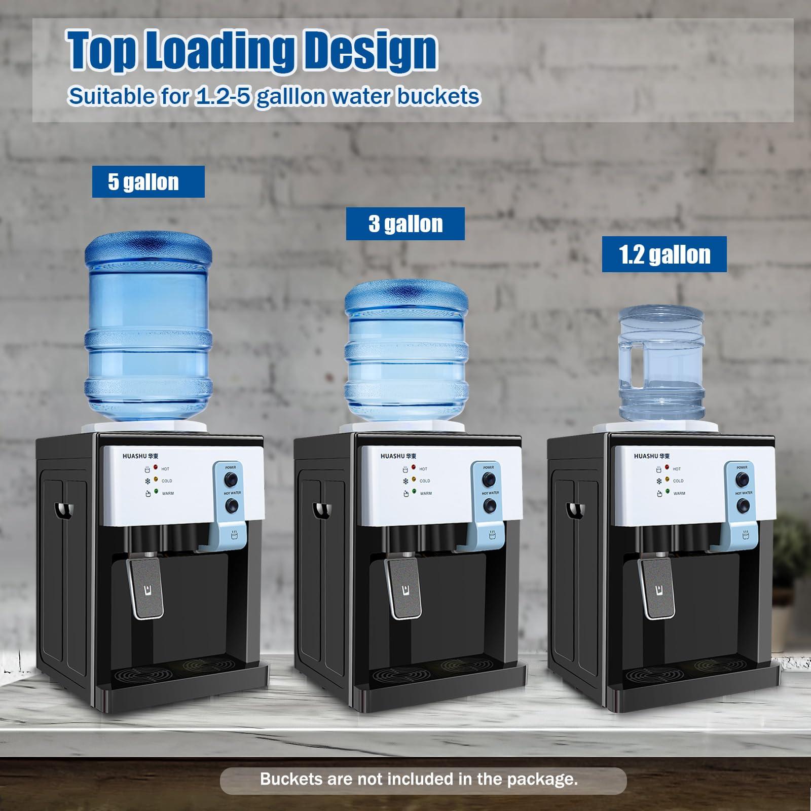 DDYOOK Top Loading Countertop Water Cooler Dispenser, 5 Gallon Hot and Cold Water Dispenser Freestanding Water Dispenser Hot & Cold and Room Temperature Water for Home Office, Studio Use (European White)