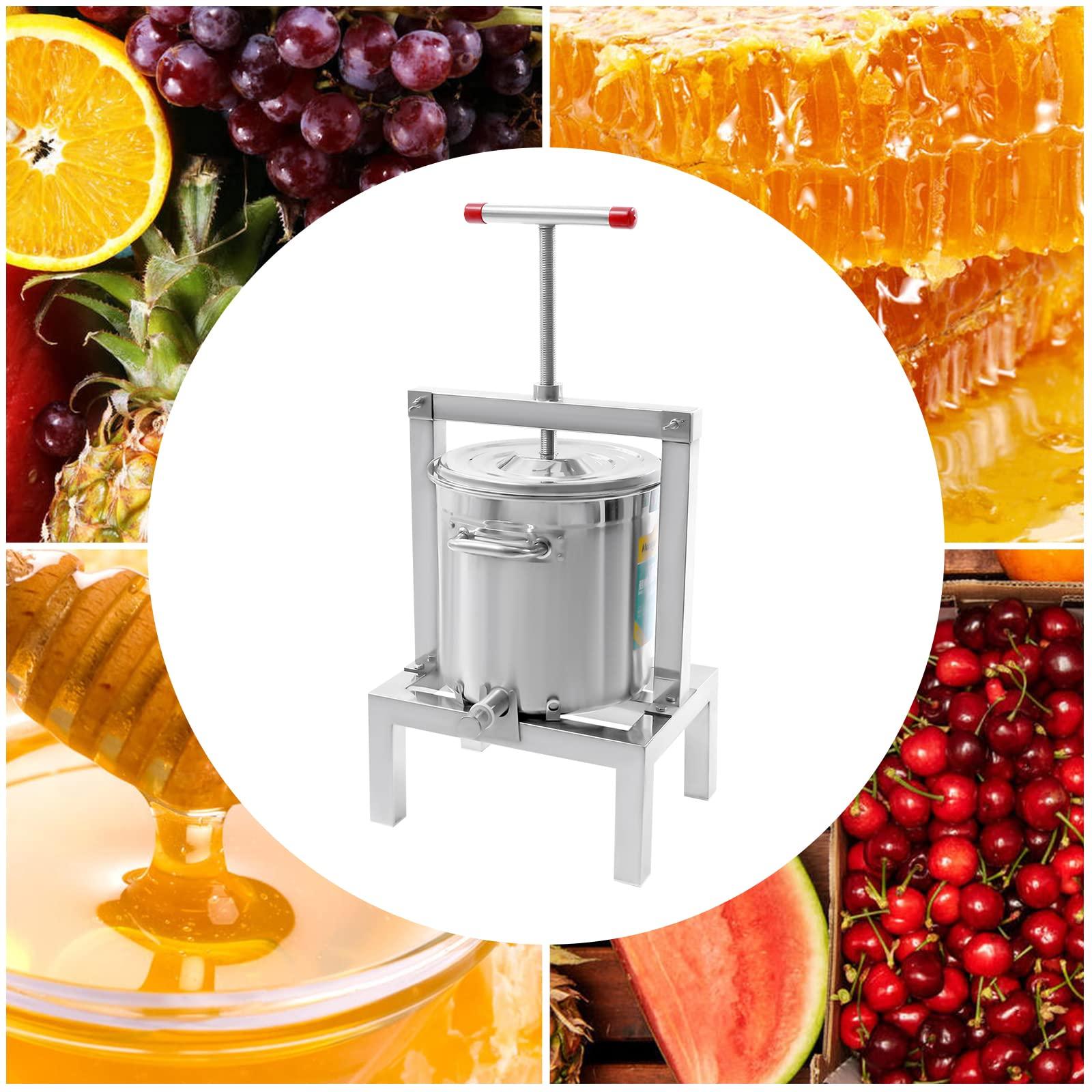LOYALHEARTDY LOYALHEARTDY DIY Large Fruit Wine Press, 10L/2.6gal Honey Press Machine Grape Press for Wine Making, Stainless Steel Cider Wine Bladder Press Natural Juice Making with T-Handle