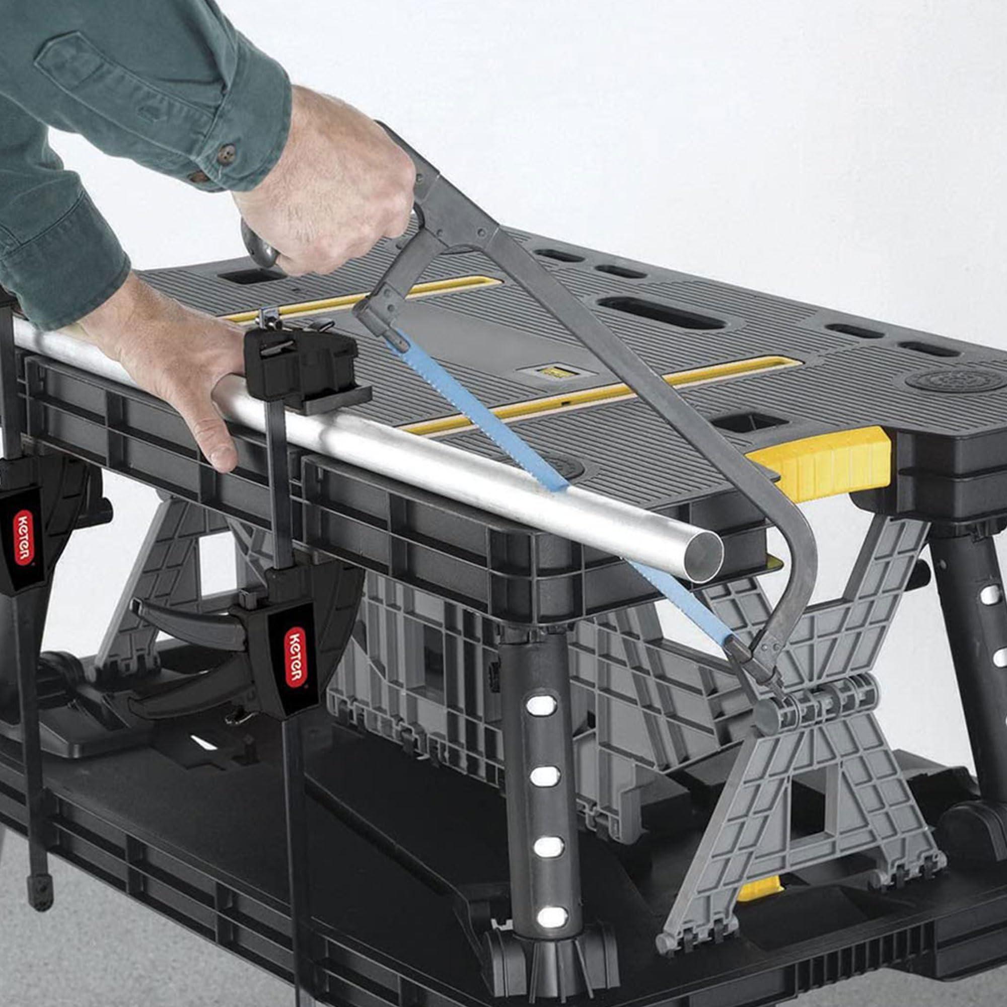 Keter Keter Folding Work Table, Portable Workbench w/ 12\" Clamps for Garage/Wood Shop