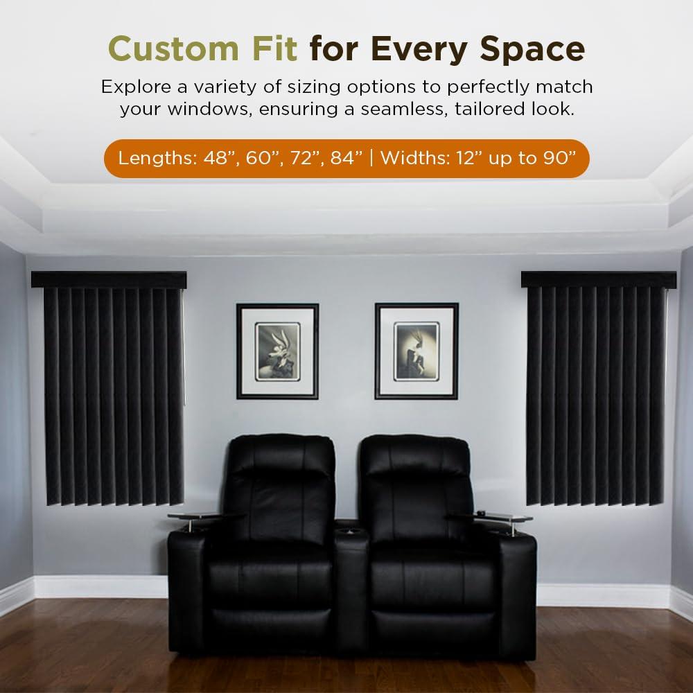 BlindDen BlindDen - Vinyl Vertical Window Blinds for Home - Vertical Blinds for Sliding Glass Doors - Frisco Black (42" W x 60" H)