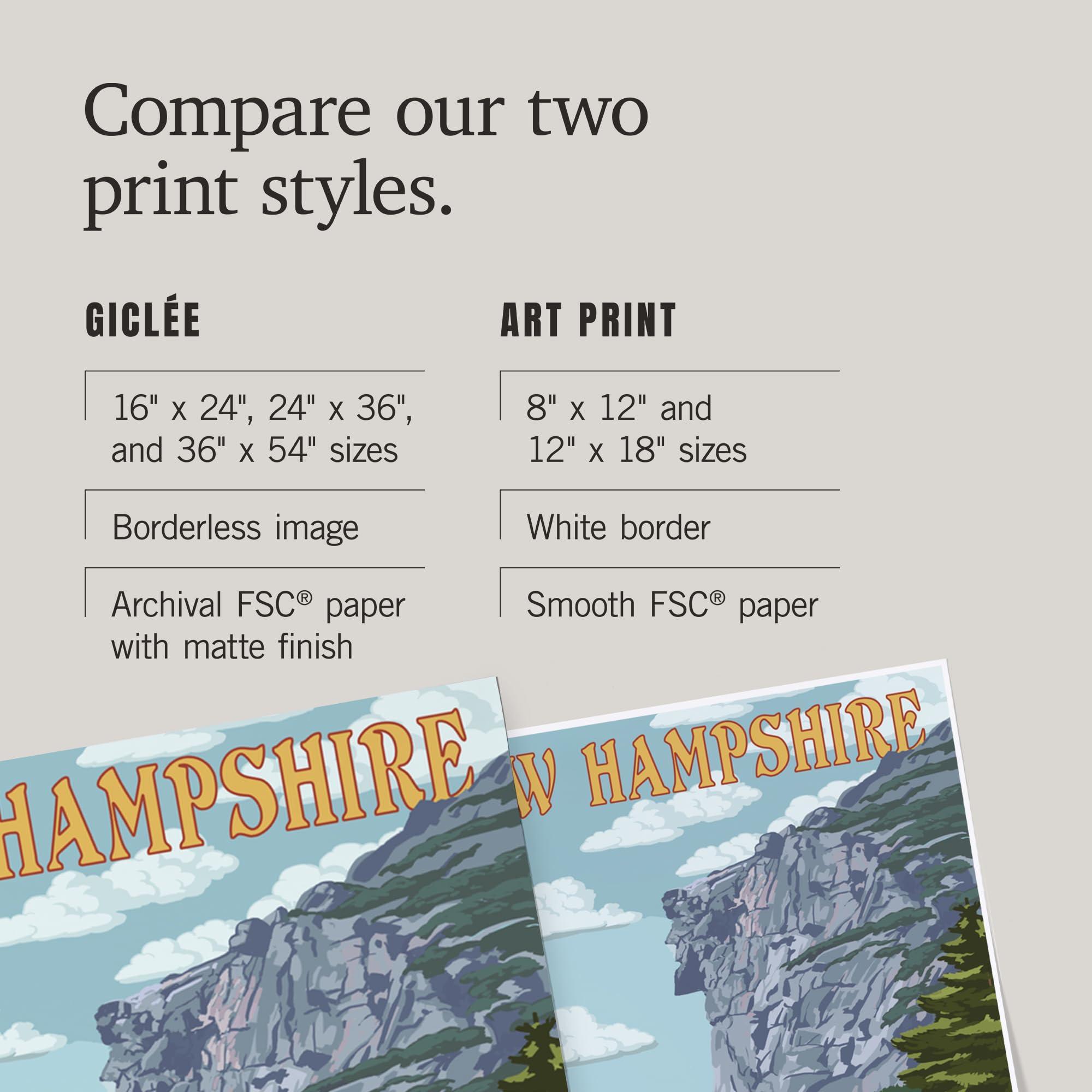 Lantern Press Lantern Press 36x54 Inch Giclee Art Print Wall Decor, New Hampshire, Old Man of the Mountain and Roadway