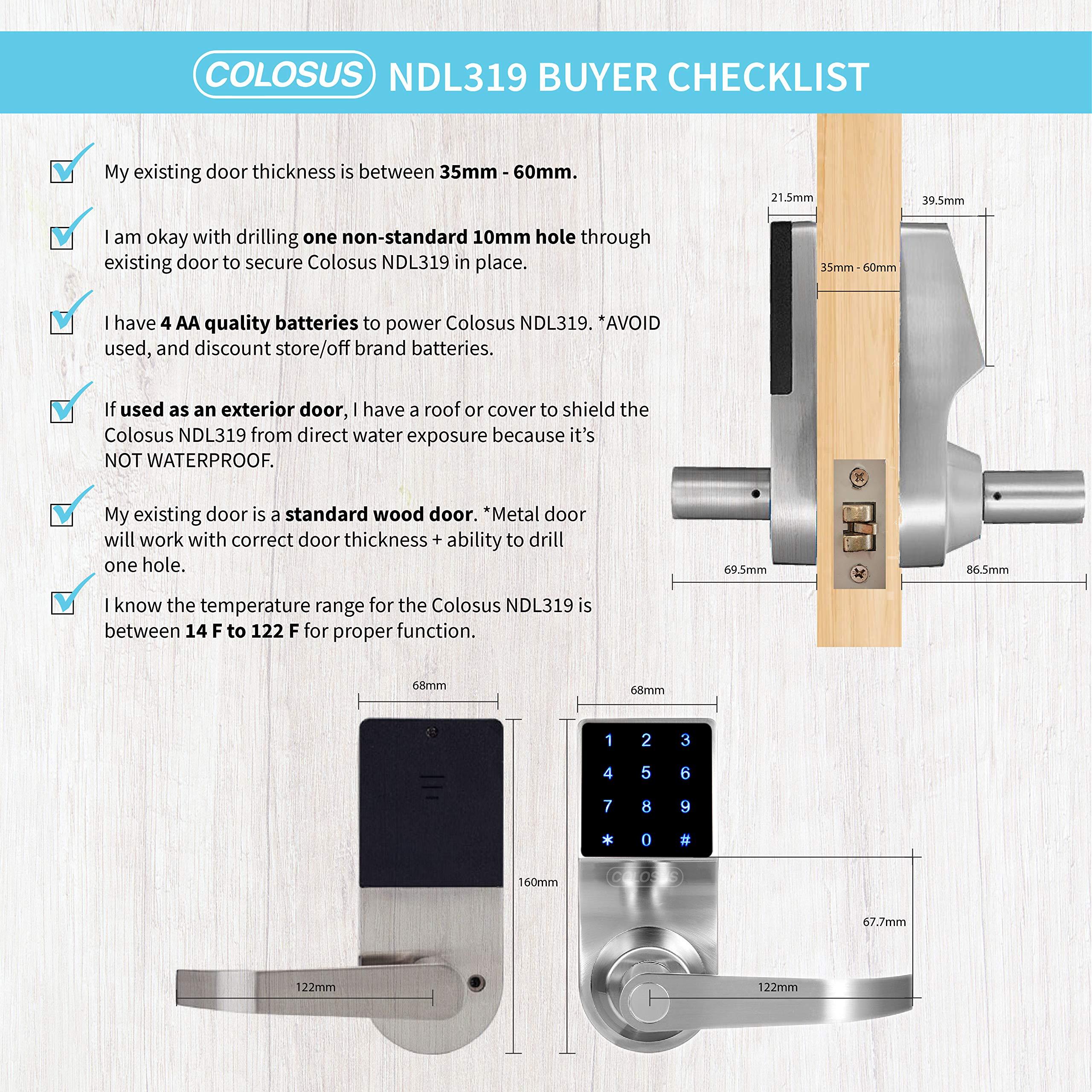 Colosus Electronic Keyless Door Lock, Keyless Entry with Touchscreen, Key Fobs, Remote Control, Keys for Home, Office or Commercial, Silver NDL319