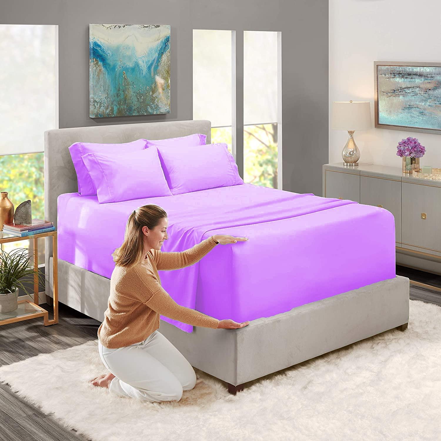 Good Night Bedding Twin Size Sheet Set - 7 Piece Set - Hotel Luxury Bed Sheets - 15\" Deep Pockets - Easy Fit - 100% Cotton 800 Thread Count Breathable & Cooling Sheets - Lilac Bed Sheets - Twin Sheets