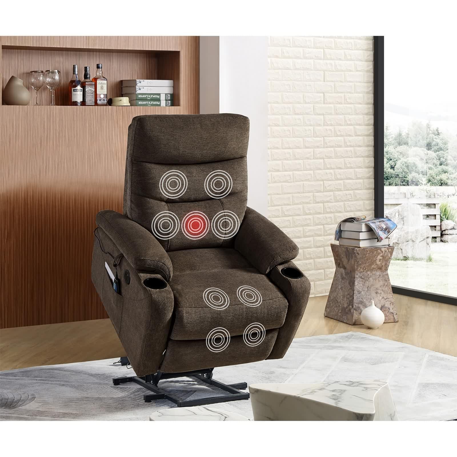 Dsnyu Massage Chair with Heat, Fabric Chair Recliners Armchair Adjustable Dark Brown Comfy Modern Home Furniture for Living Room