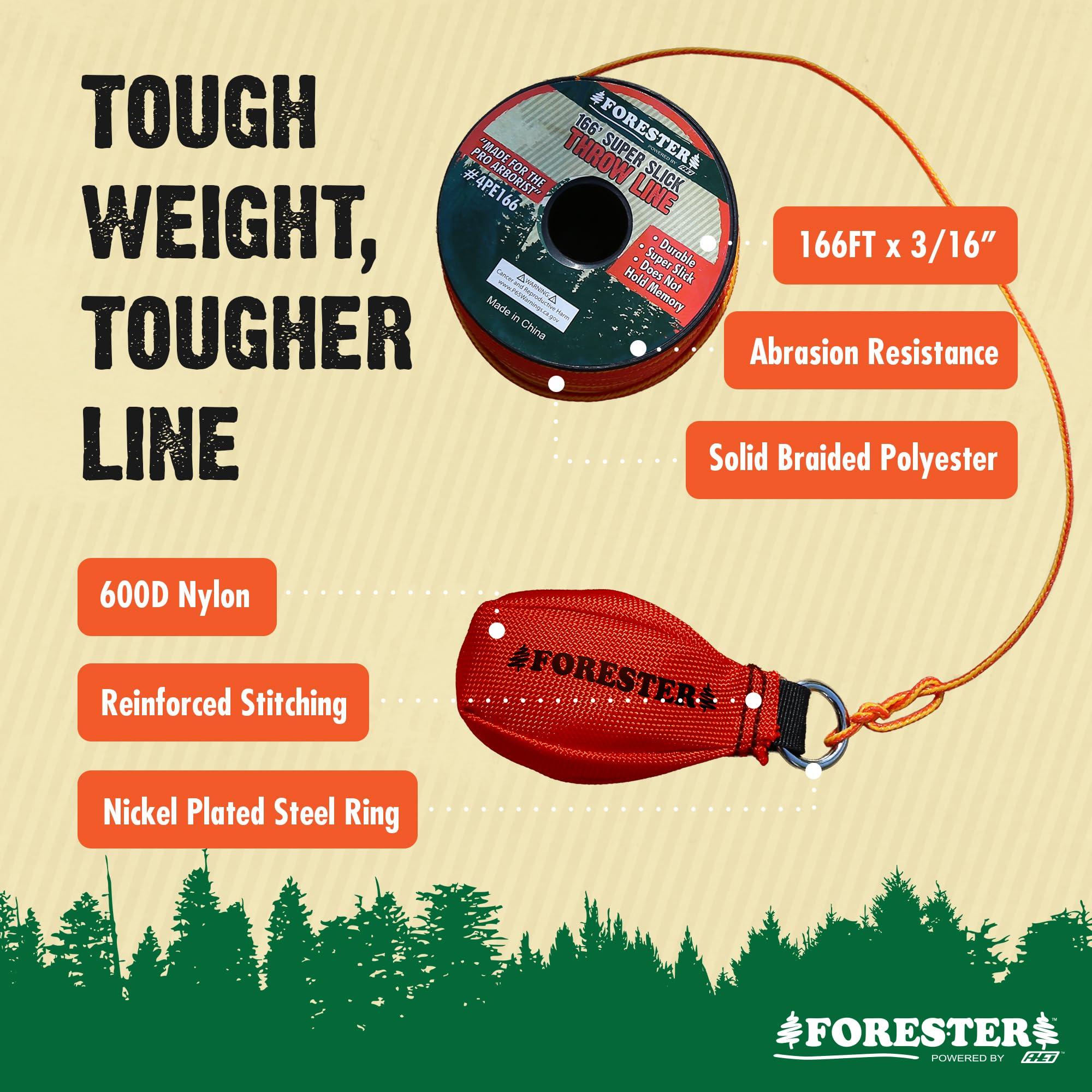 FORESTER FORESTER Arborist Throw Line Kit | 11oz Throw Weight & 166ft Rope | Ultra Slick 100% Polyester Rope | Arborist Equipment for Tree Climbing