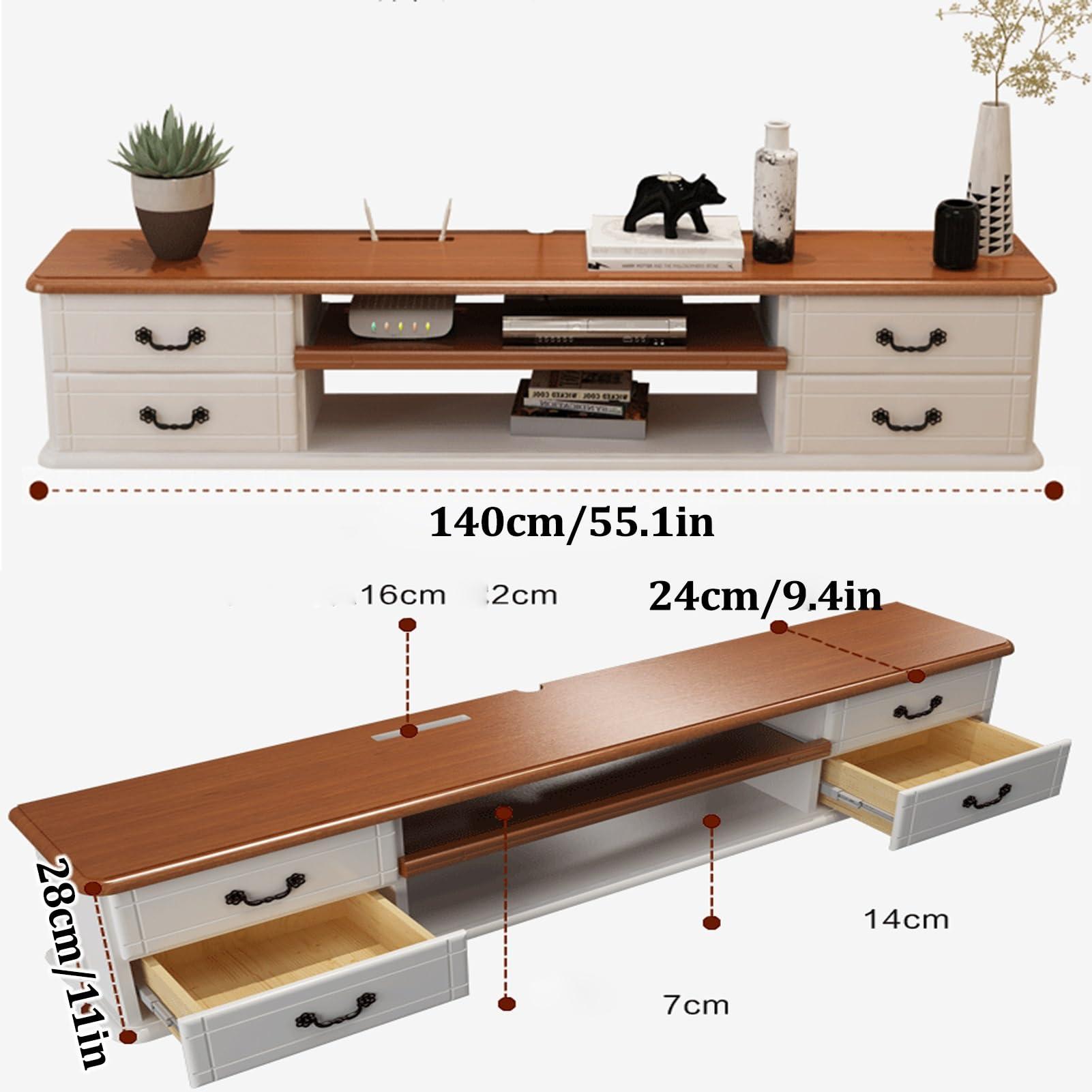 LIJBN Wall Mounted Floating TV Shelf,V Cabinet Floating Wall Shelf, Media Console, Entertainment Center Storage Rack,Double Drawer Design (Color : Gray, Size : 140x24x28cm), Grey