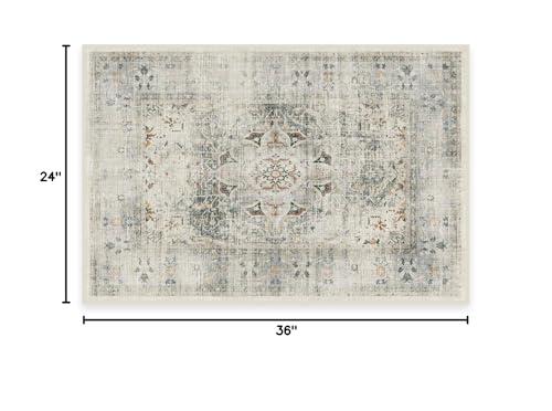 RUGGABLE Ruggable Washable 2x3 Area Rug, Sarrah Sage, Premium Vintage Rugs for Living Room, Bedroom, Kitchen, Office, Classroom with Gripper Non Slip Pad