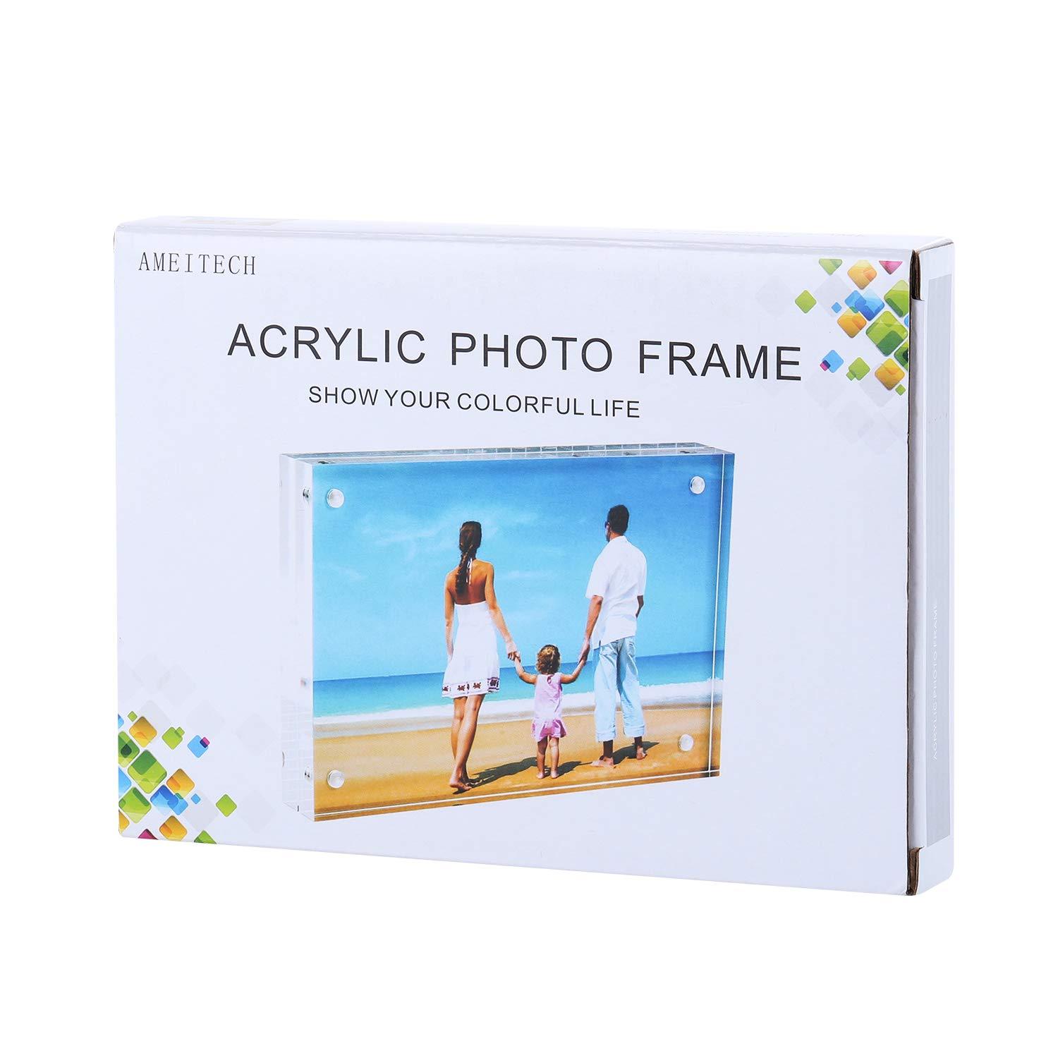 AMEITECH AMEITECH 5x7 Acrylic Photo Frame 2 Pack, Clear Magnetic Picture Frames, 10 + 10MM Thickness Stand in Desk or Table