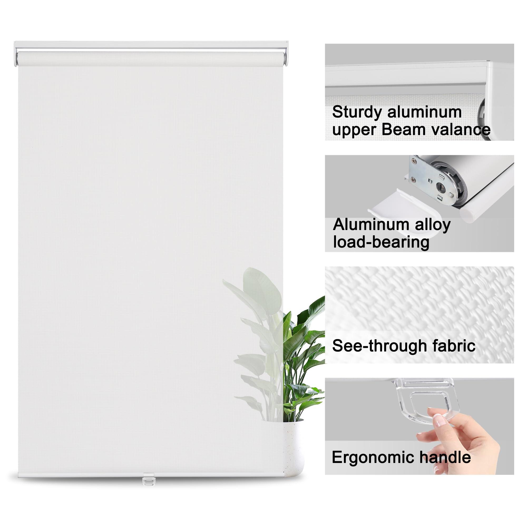 Sulugood Sulugood Light Filtering Roller Shades for Window 10% Openness Cordless Roller Blinds Solar Shades,UV Protection Fabric,Easy Installation Shades for Home, Hotel, Office,White,60" W x 64" H.