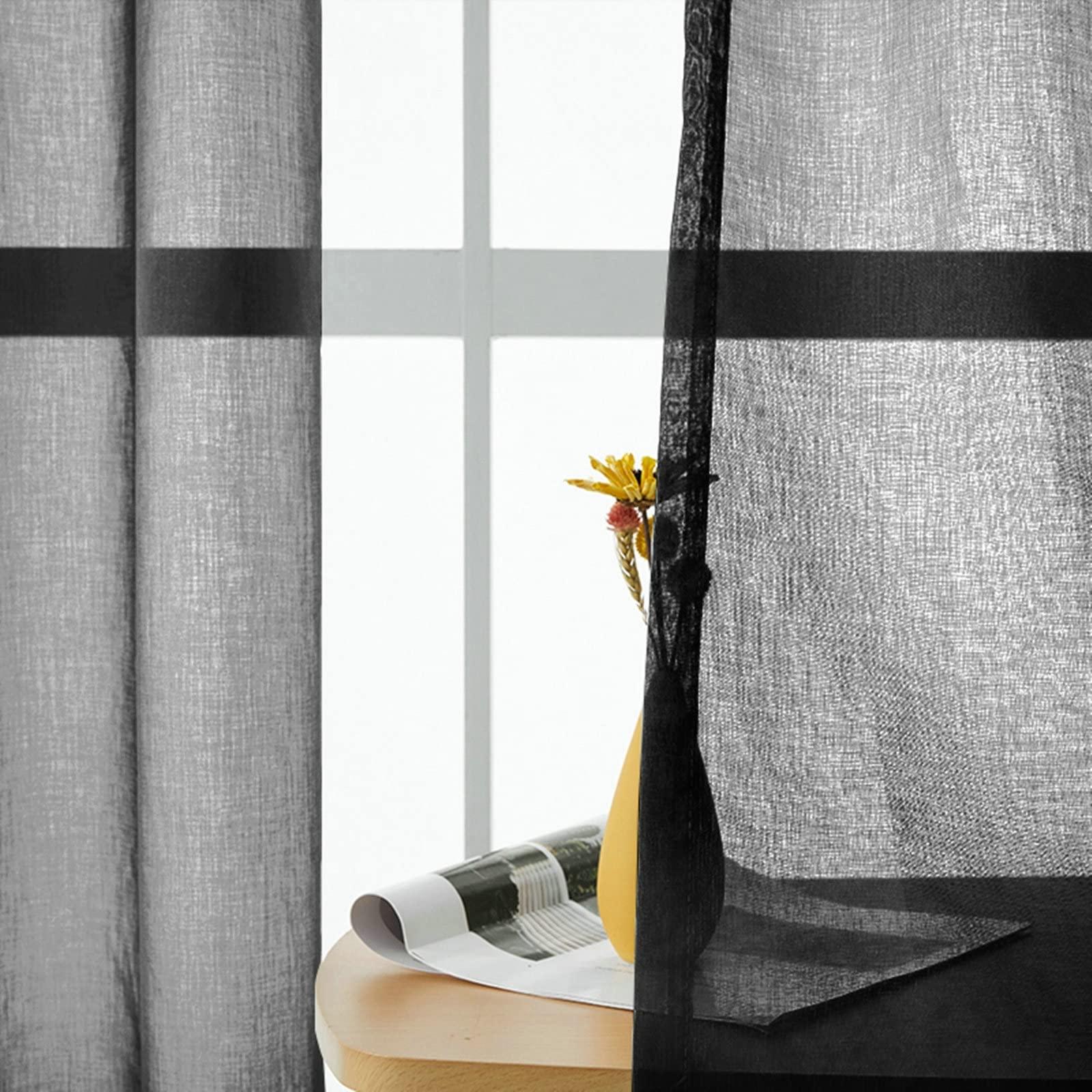 KnBoB KnBoB Black Curtains Sheer, 40x72 Privacy Curtains That Let Light in Living Room Grommet Polyester Solid Color Sheer Privacy Curtains 72 Inches Long