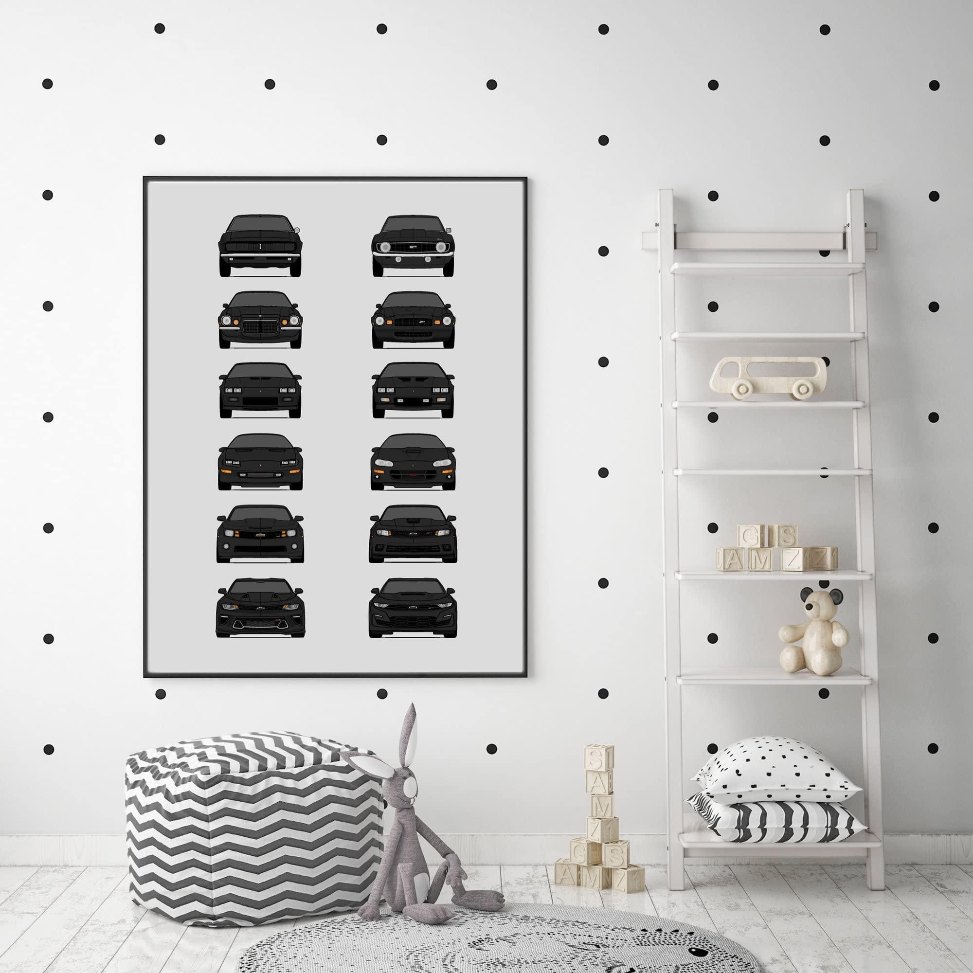 Custom Car Posters Custom Car Posters History of Chevy Camaro Generations and Handmade Print of Camaro from 1967 to Present - Black, 11x14\" Satin Print (Unframed) - Gift for Car Enthusiast