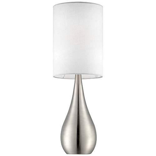 360 Lighting 360 Lighting Evans Modern Accent Table Lamps 21\" Tall Set of 2 Brushed Nickel Silver Metal Teardrop White Cylinder Shade for Bedroom Living Room House Home Bedside Nightstand Office Family