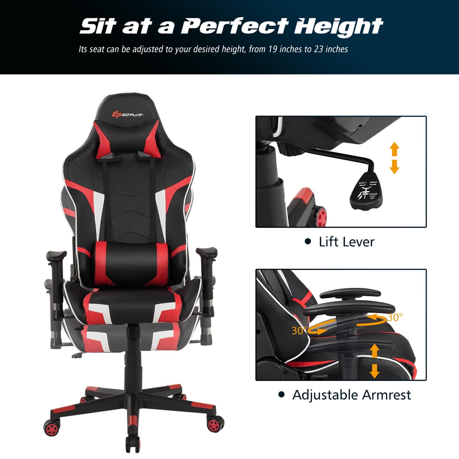 Goplus Goplus Gaming Chair, Massage Office Chair Computer Gaming Racing Chair, High Back PU Leather Adjustable Arms Headrest Ergonomic Reclining Game Chair, Rolling Swivel Executive Chair