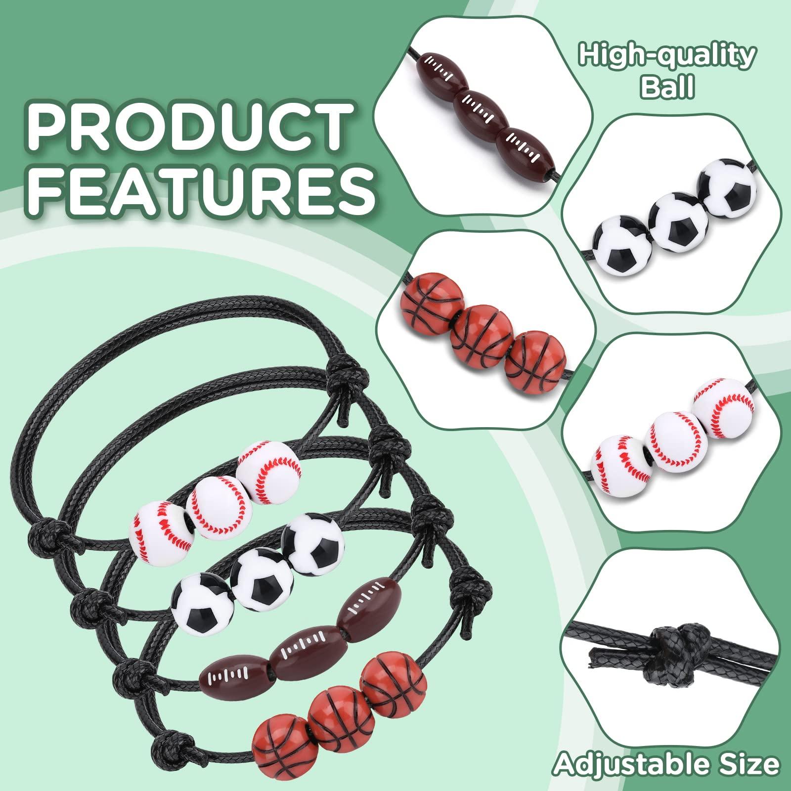 ZELARO 20Pcs Sports Party Favors Sport Goodie Bags Charm Bracelets Soccer Basketball Football Baseball Wristbands Ball Beads Adjustable Bracelet for Adult Team Player Halloween Christmas Birthday Party Gifts