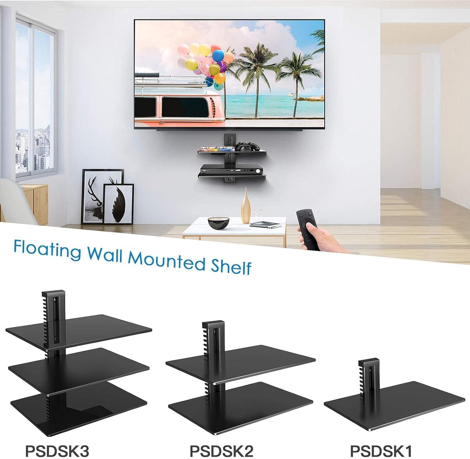 PERLESMITH PERLESMITH Floating AV Shelf Double Wall Mount TV Shelf - Holds up to 17.6lbs - DVD DVR Component Shelf - Perfect for Xbox, Projector, WiFi Router, Game Console and Cable Box, PSDSK2