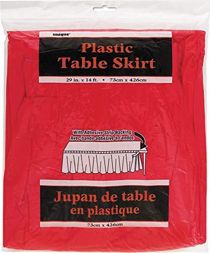 Unique Unique Industries Ruby Red Plastic Table Skirt, 29" x 14 ft, Multicolor