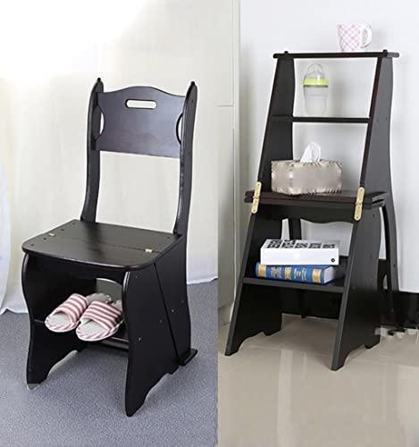 OKUOKA Step Stool Folding Ladder Chair Solid Wood Multi-Step Shelves, 3 Colors, 86 * 41cm Folding Ladder Chair (Color : Noyer profond)