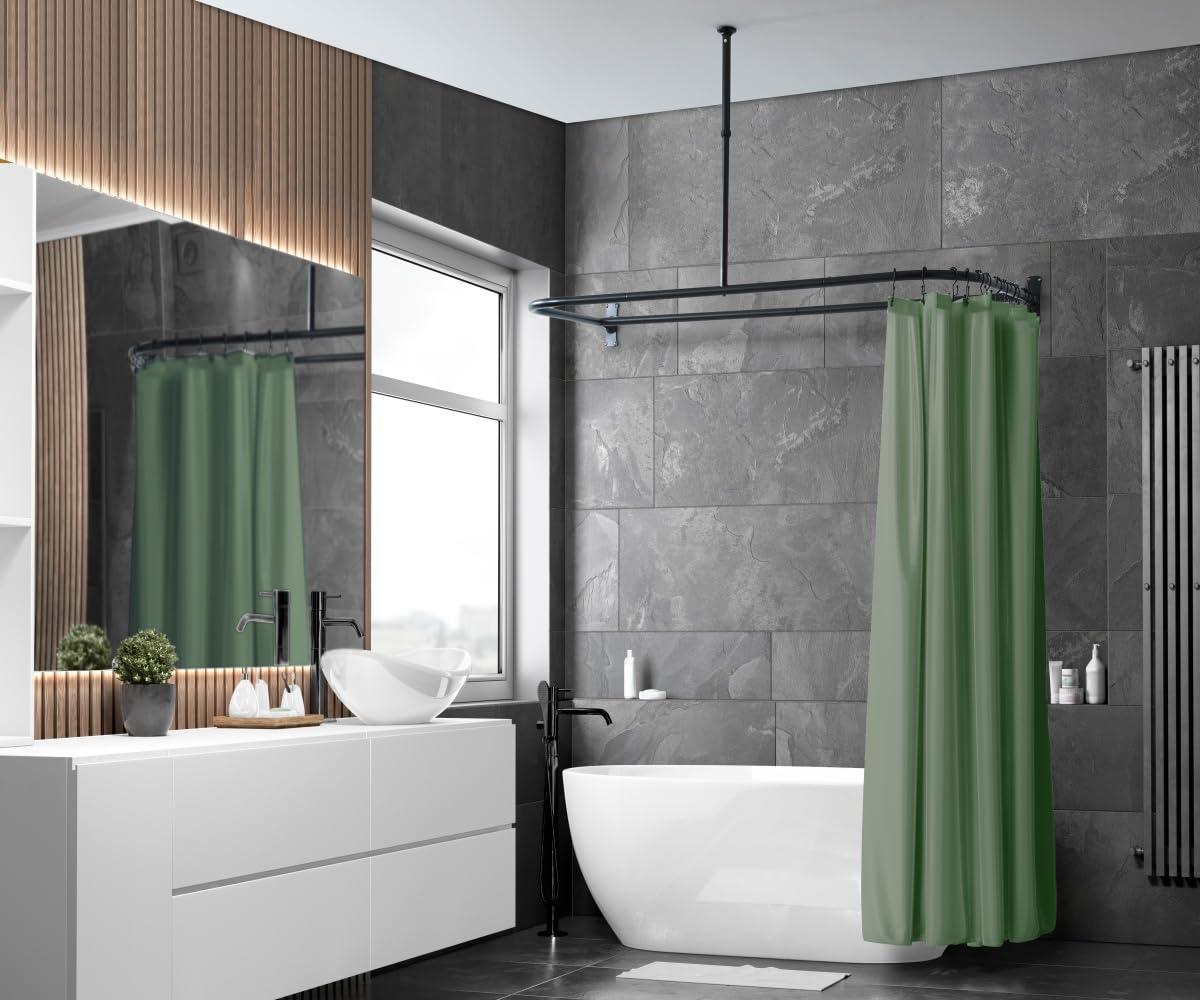 Utopia Alley Utopia Alley Rustproof Aluminum Shower Rod - Matte Black | D-Shape Shower Rod with Ceiling Support, Shower Curtain Rod for Bathroom Shower, Perfect for Freestanding Tubs and Showers (60'' x 25'')