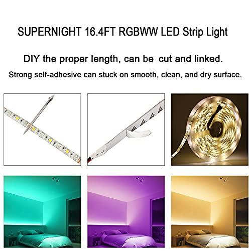 SUPERNIGHT SUPERNIGHT RGBWW LED Strip Light IP65 Waterproof RGB Color Changing Rope Lighting with Warm White 3500K Color 16.4ft 300leds 5050 Tape Light (RGB + Warm White)