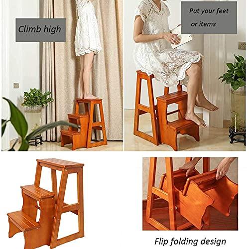LUNEZY Folding Ladder 3-Tier Step Stool Wood Adult Foldable Bed Steps for High Beds for Adults Standing Shelf Units 300 lb Capacity