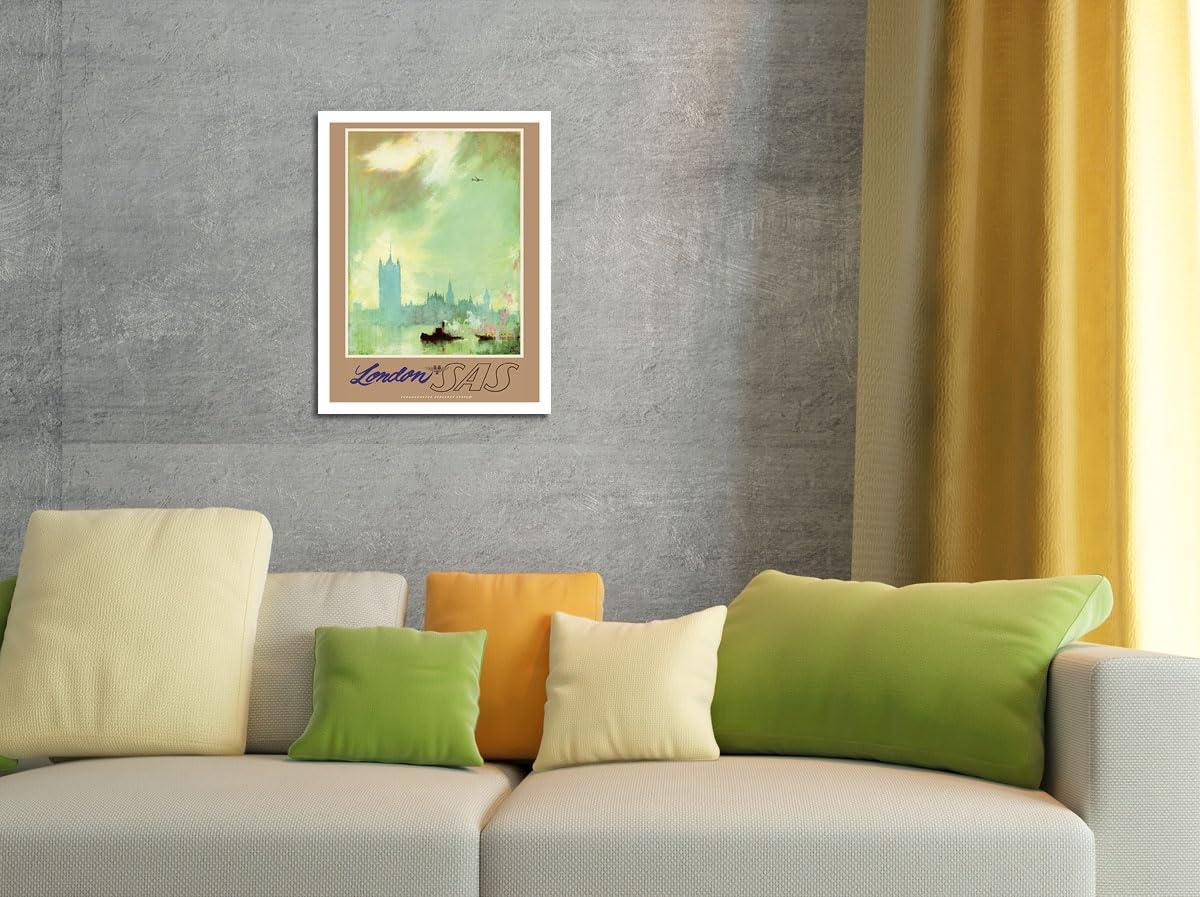 Pacifica Island Art London - River Thames - SAS Scandinavian Airlines System - Vintage Airline Travel Poster by Otto Nielsen c.1960s - Fine Art Rolled Canvas Print 20in x 26in