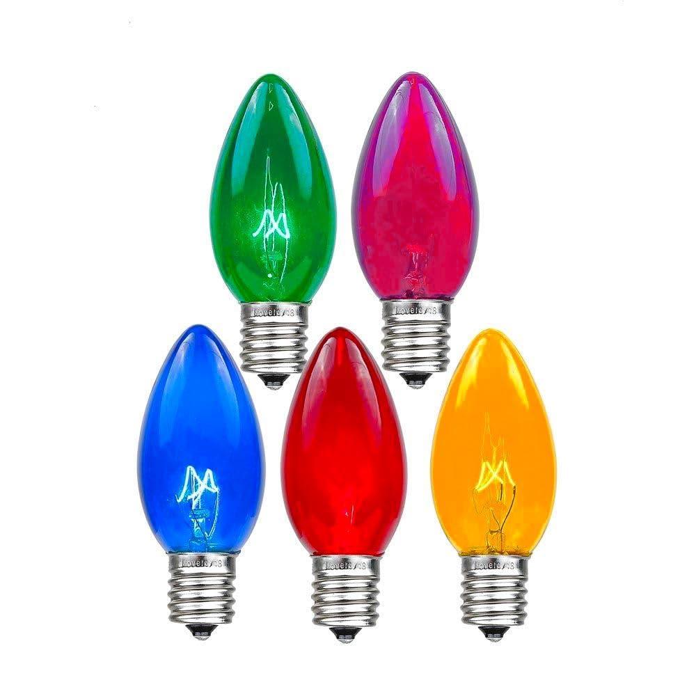 Novelty Lights Novelty Lights 25 Pack C9 Twinkle Outdoor Christmas Replacement Bulbs, Multi, E17/C9 Intermediate Base, 7 Watt…