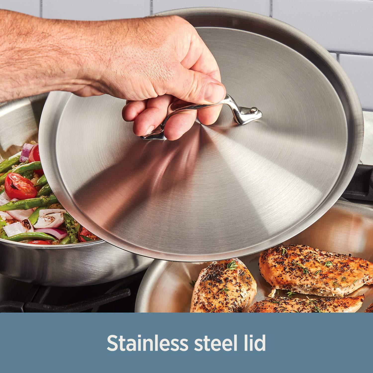 All-Clad All-Clad D3 3-Ply Stainless Steel Large Weeknight Fry Pan with Lid 4 Quart, Induction, Oven Broiler Safe 600F, Fast and Even Heat, Pots and Pans, Cooking Frying Pan, Skillet, Kitchen, Cookware, Silver