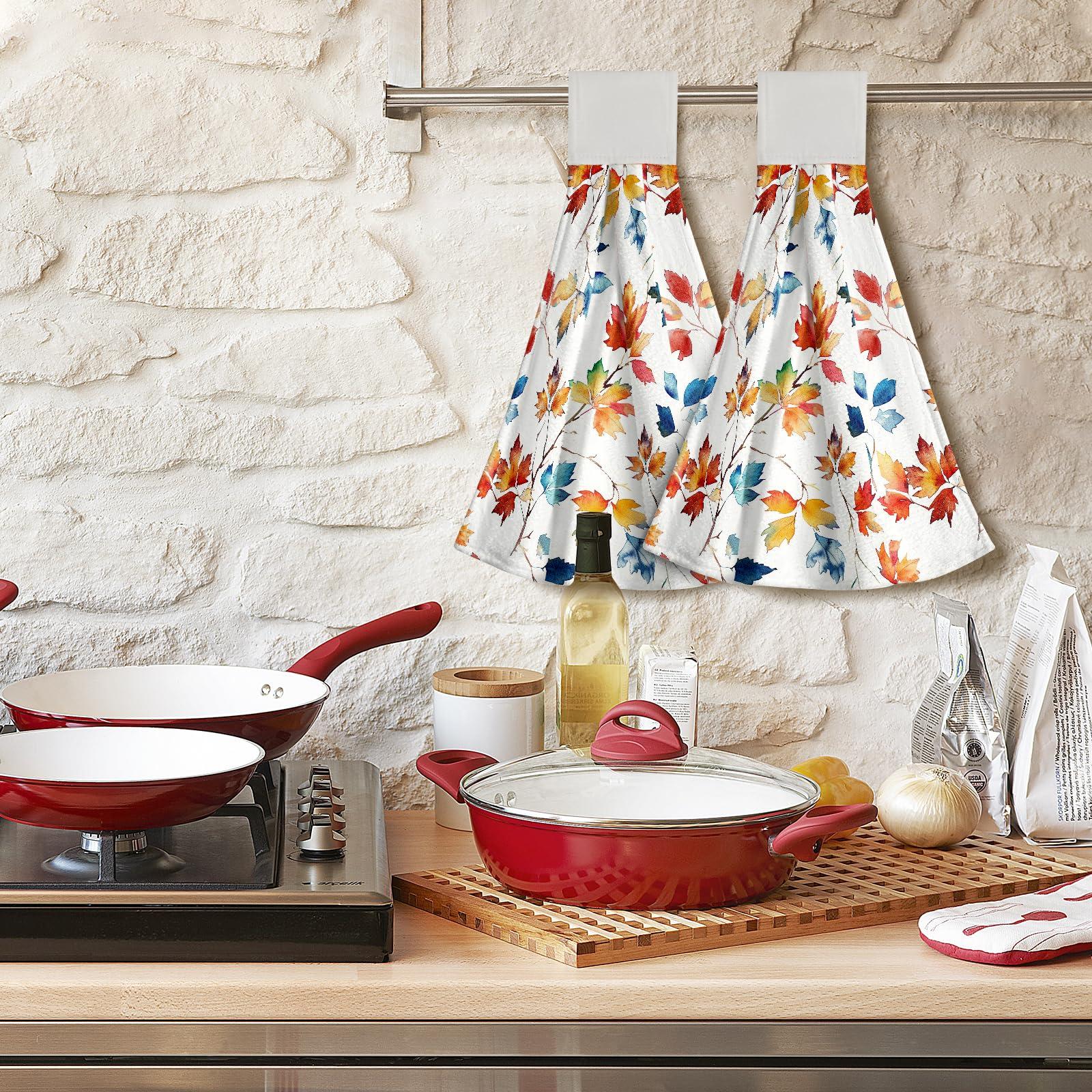 Giwawa Giwawa Fall Maple Leaves Hand Towel Autumn Colorful Leaf Kitchen Towels with Hanging Loop Microfiber Dish Cloth Tie Towel