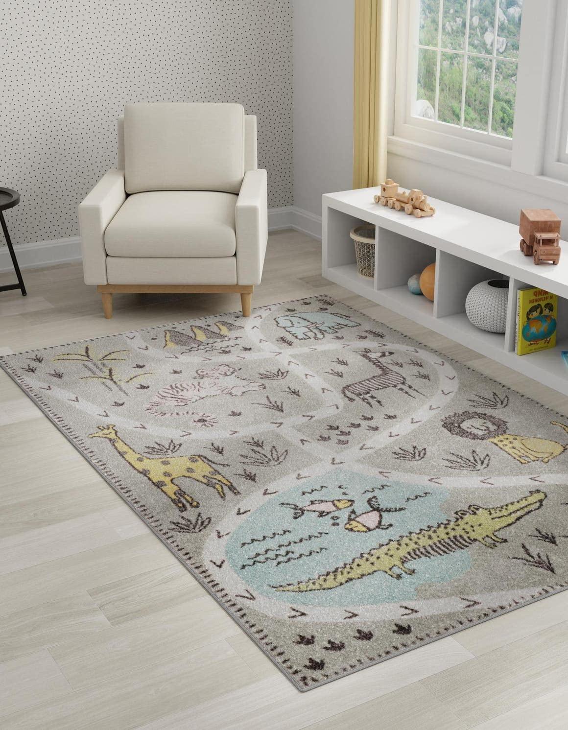 Unique Loom Unique Loom Whimsy Kids Collection Area Rug - Crocodile (3' 11" x 5' 11" Rectangle, Gray/Black)